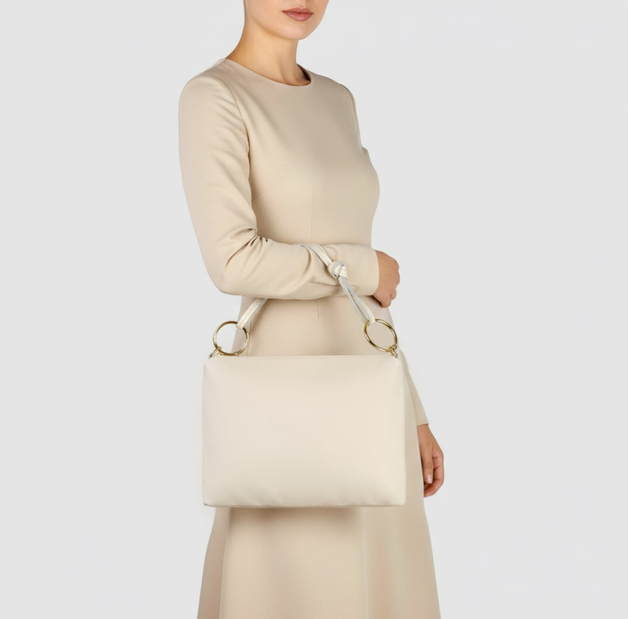 Italian Genuine Calf Leather Shoulder Bag with Knotted Handle