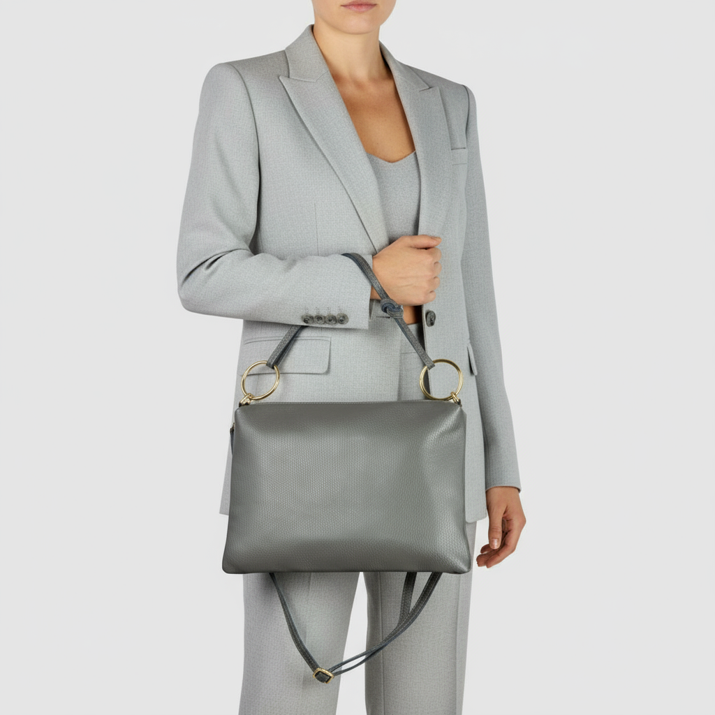 Italian Genuine Calf Leather Shoulder Bag with Knotted Handle