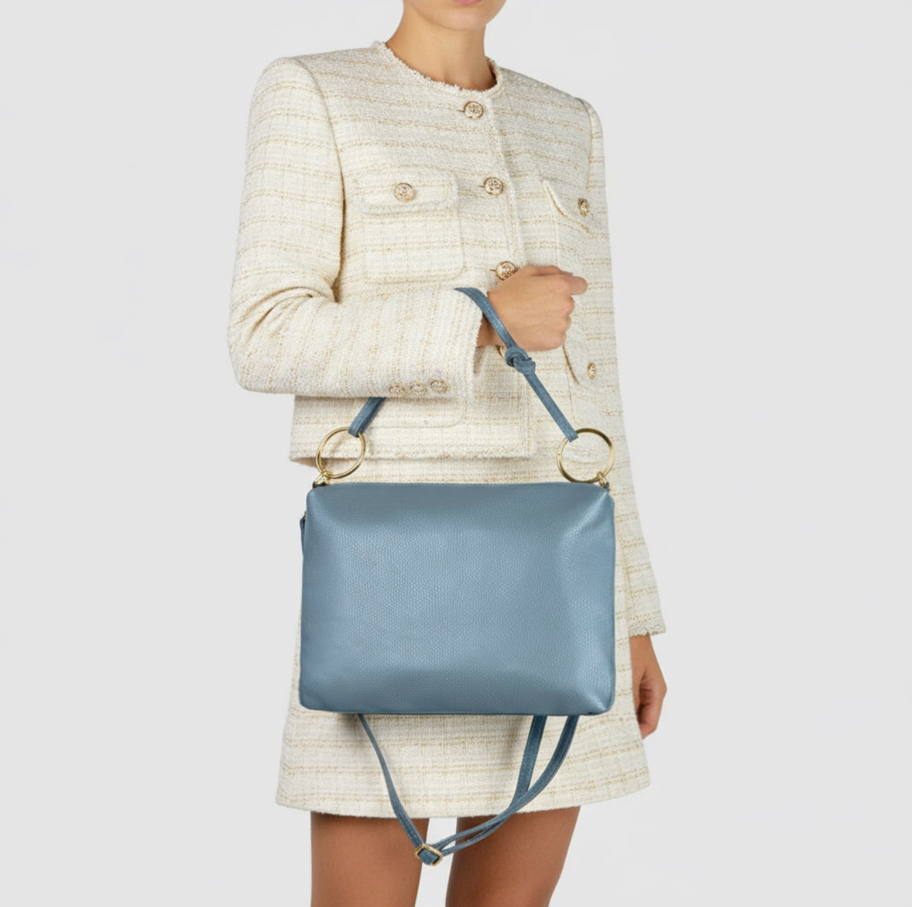 Italian Genuine Calf Leather Shoulder Bag with Knotted Handle