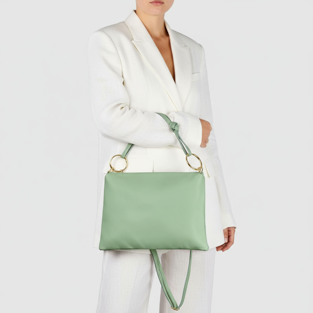 Italian Genuine Calf Leather Shoulder Bag with Knotted Handle