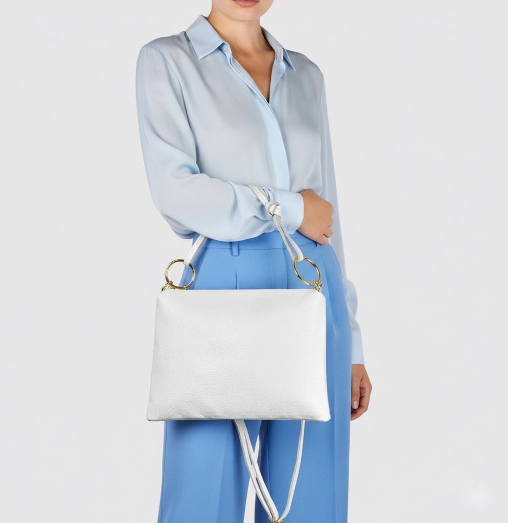 Italian Genuine Calf Leather Shoulder Bag with Knotted Handle