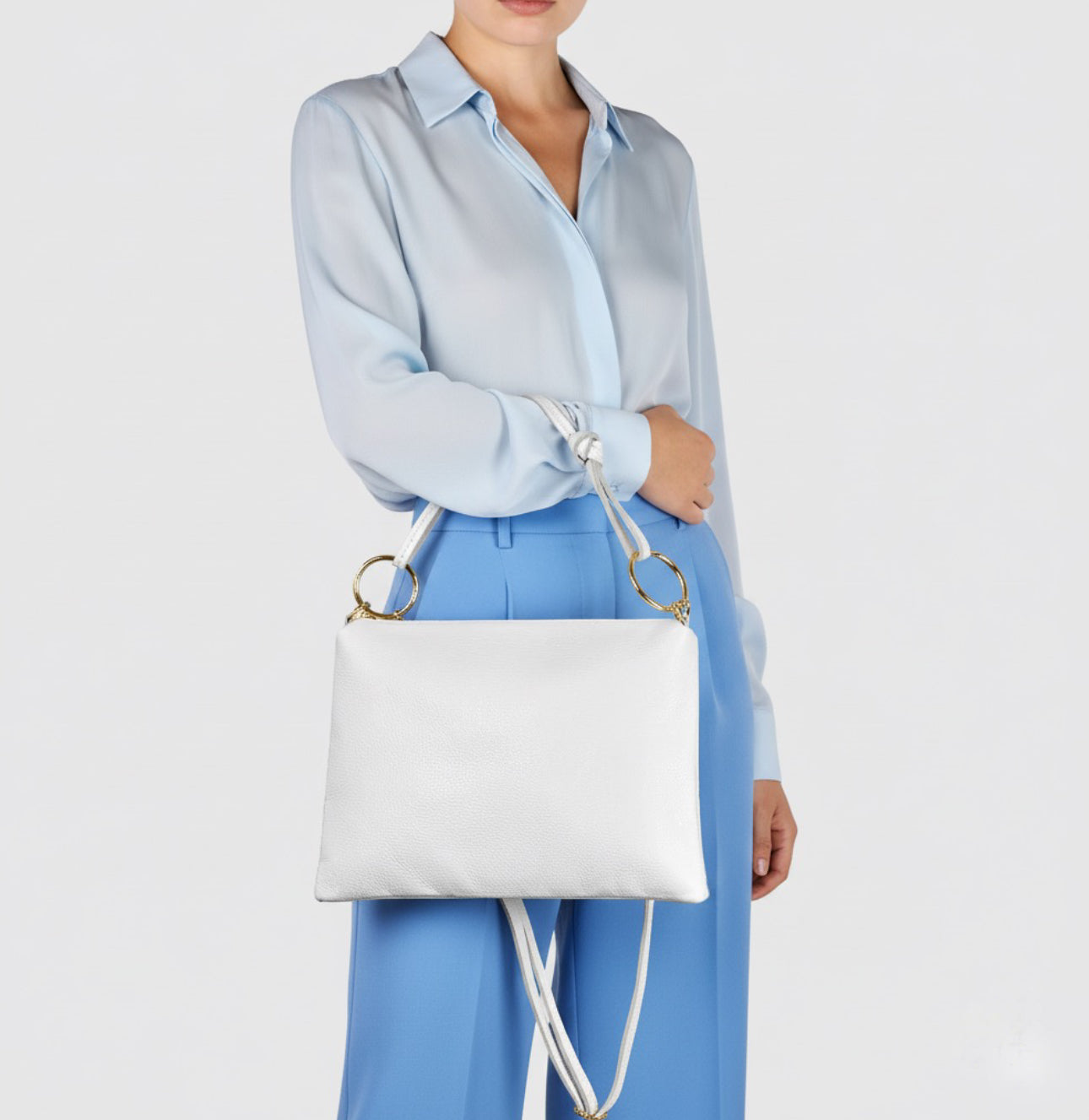Italian Genuine Calf Leather Shoulder Bag with Knotted Handle