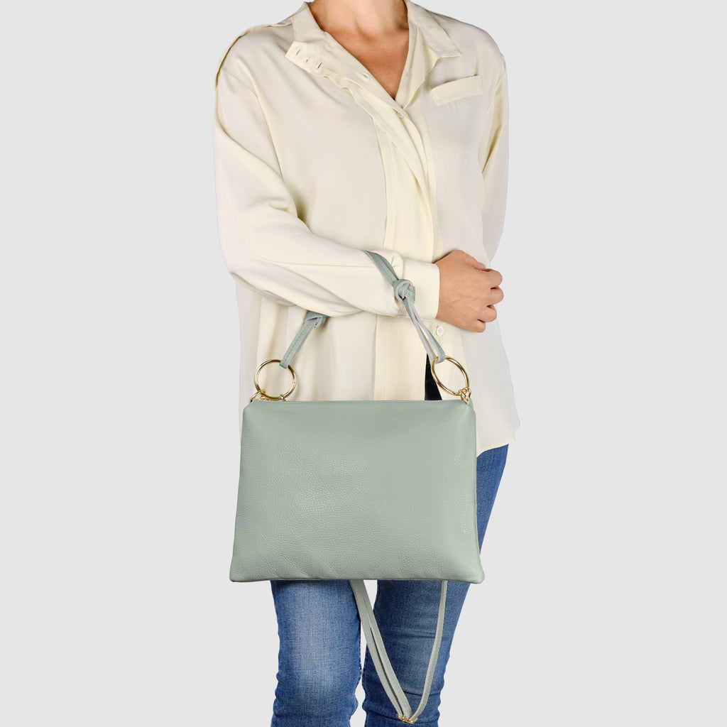 Italian Genuine Calf Leather Shoulder Bag with Knotted Handle
