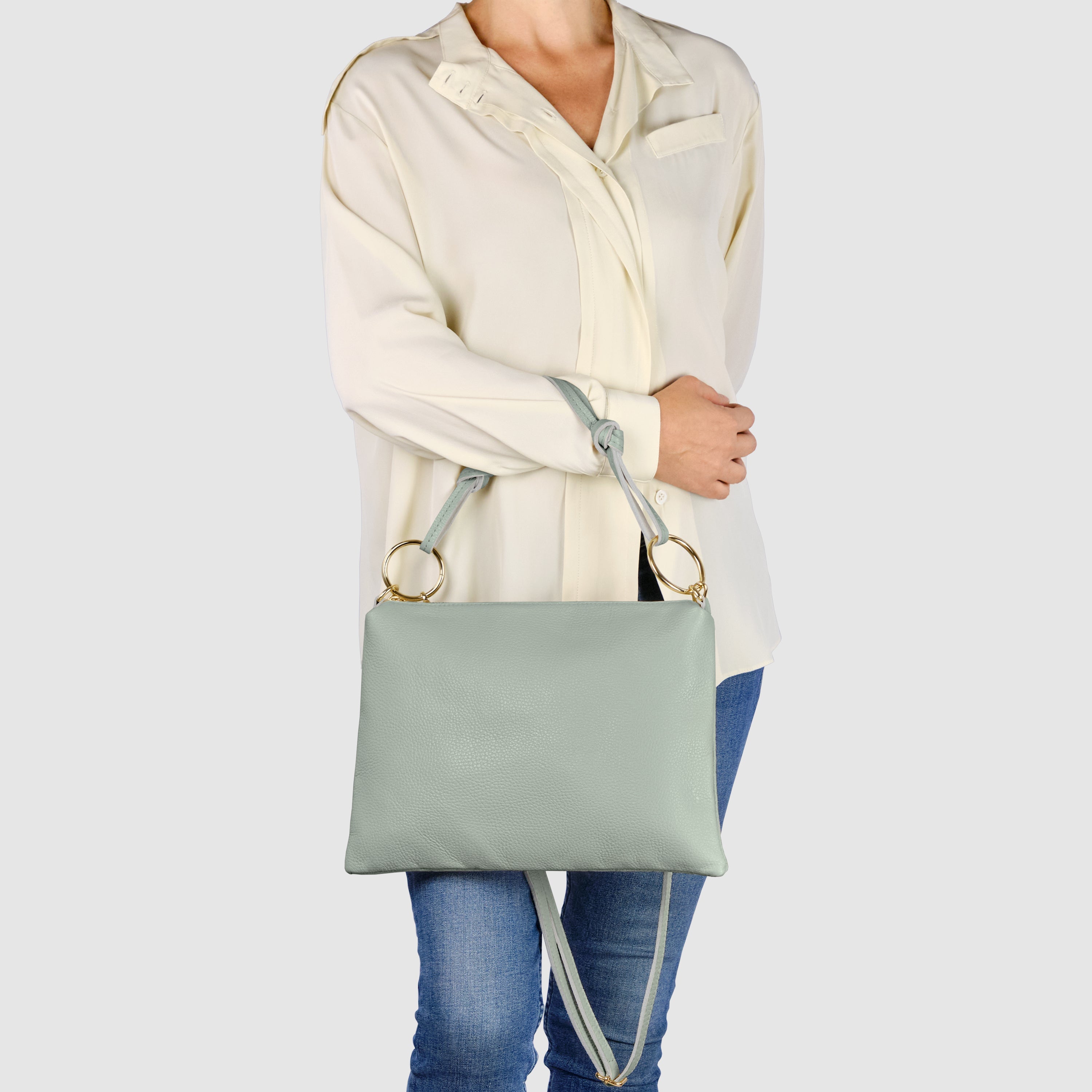 Italian Genuine Calf Leather Shoulder Bag with Knotted Handle