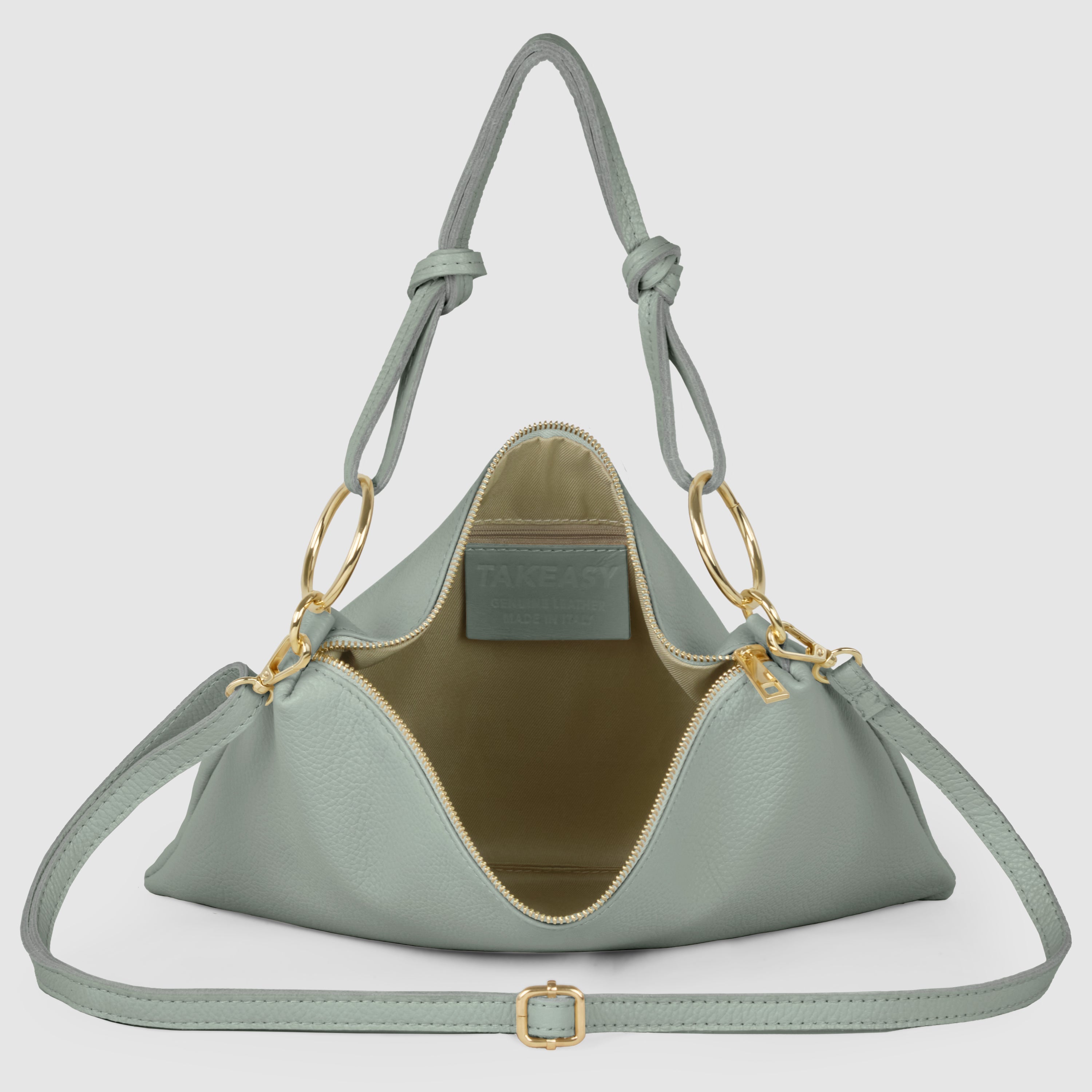 Italian Genuine Calf Leather Shoulder Bag with Knotted Handle
