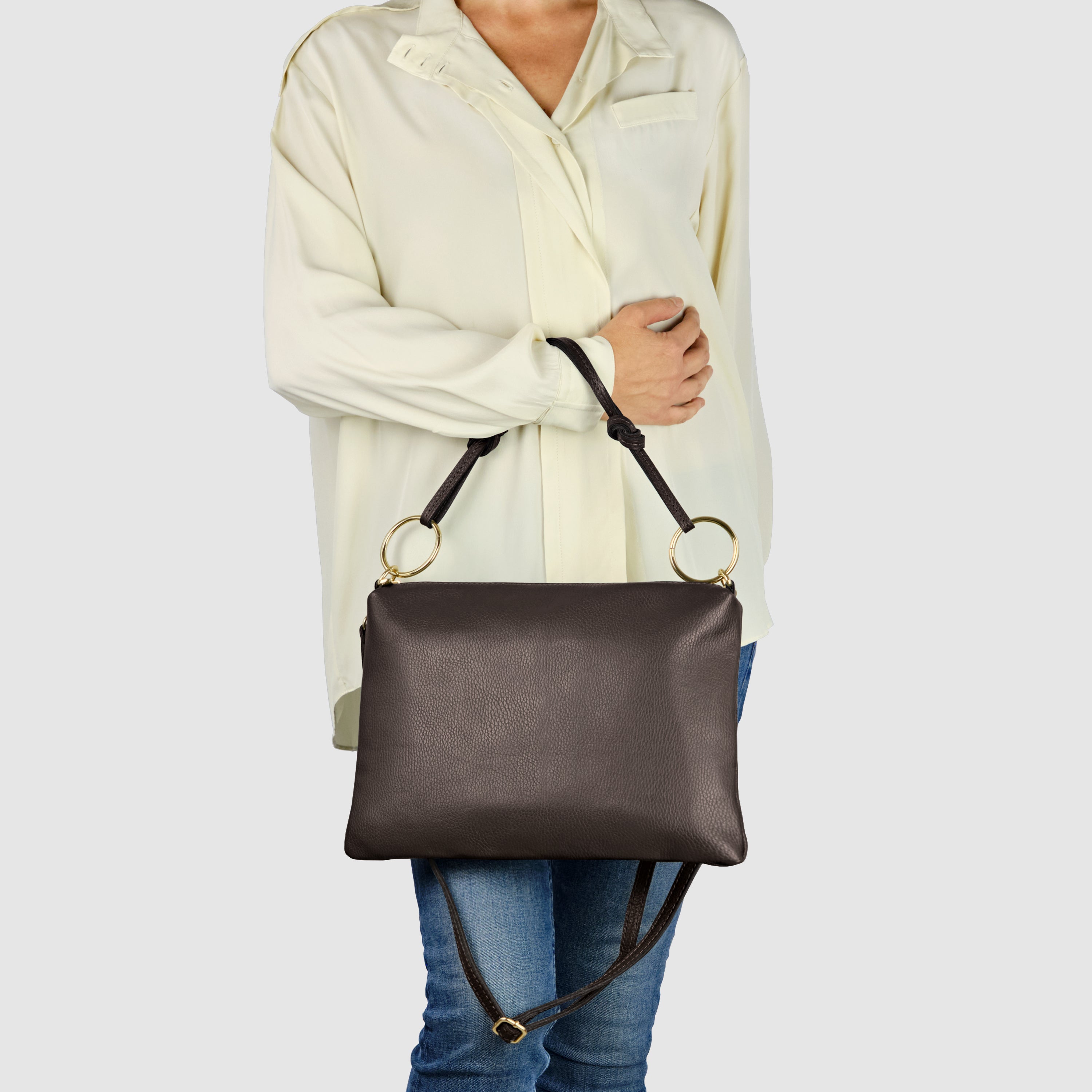 Italian Genuine Calf Leather Shoulder Bag with Knotted Handle