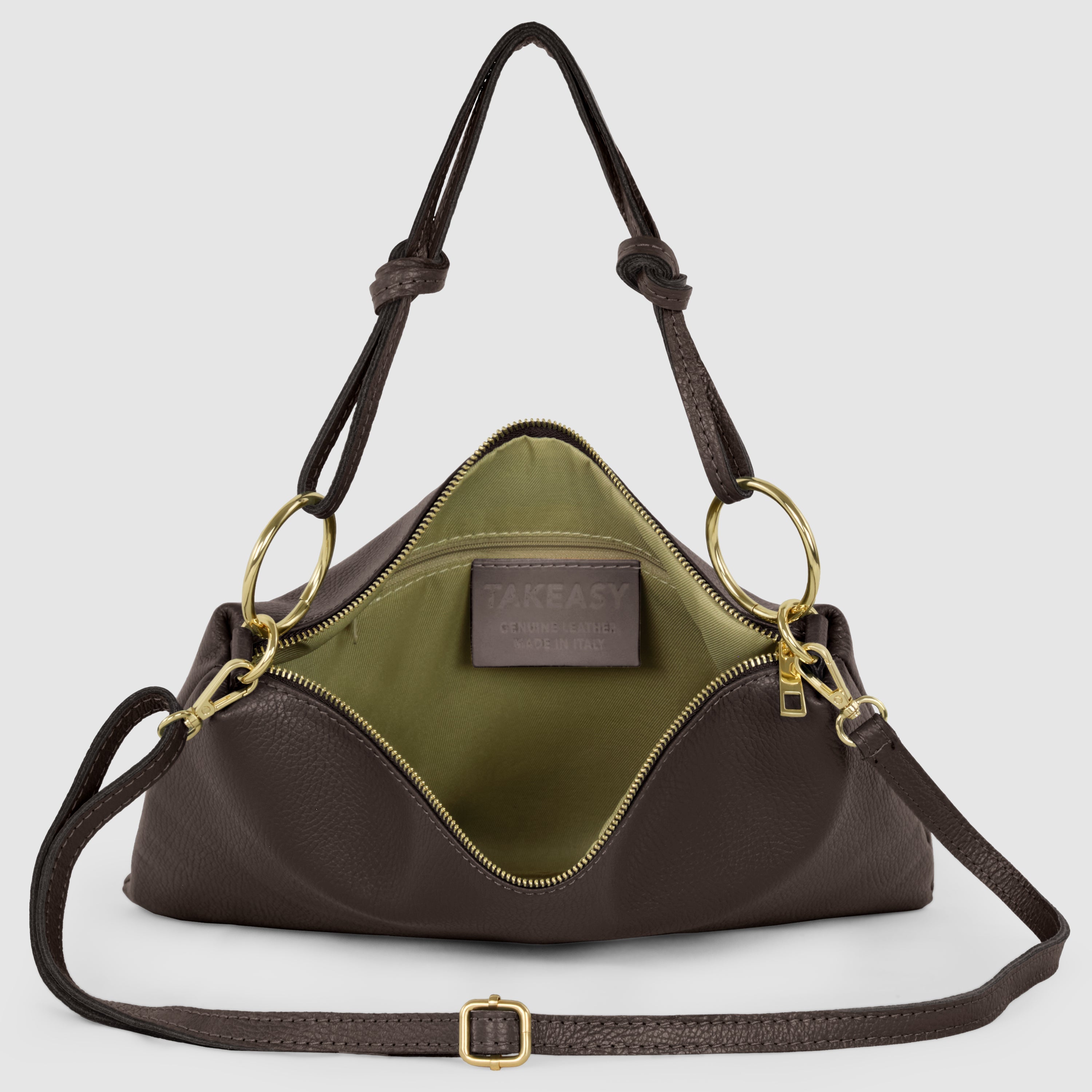 Italian Genuine Calf Leather Shoulder Bag with Knotted Handle