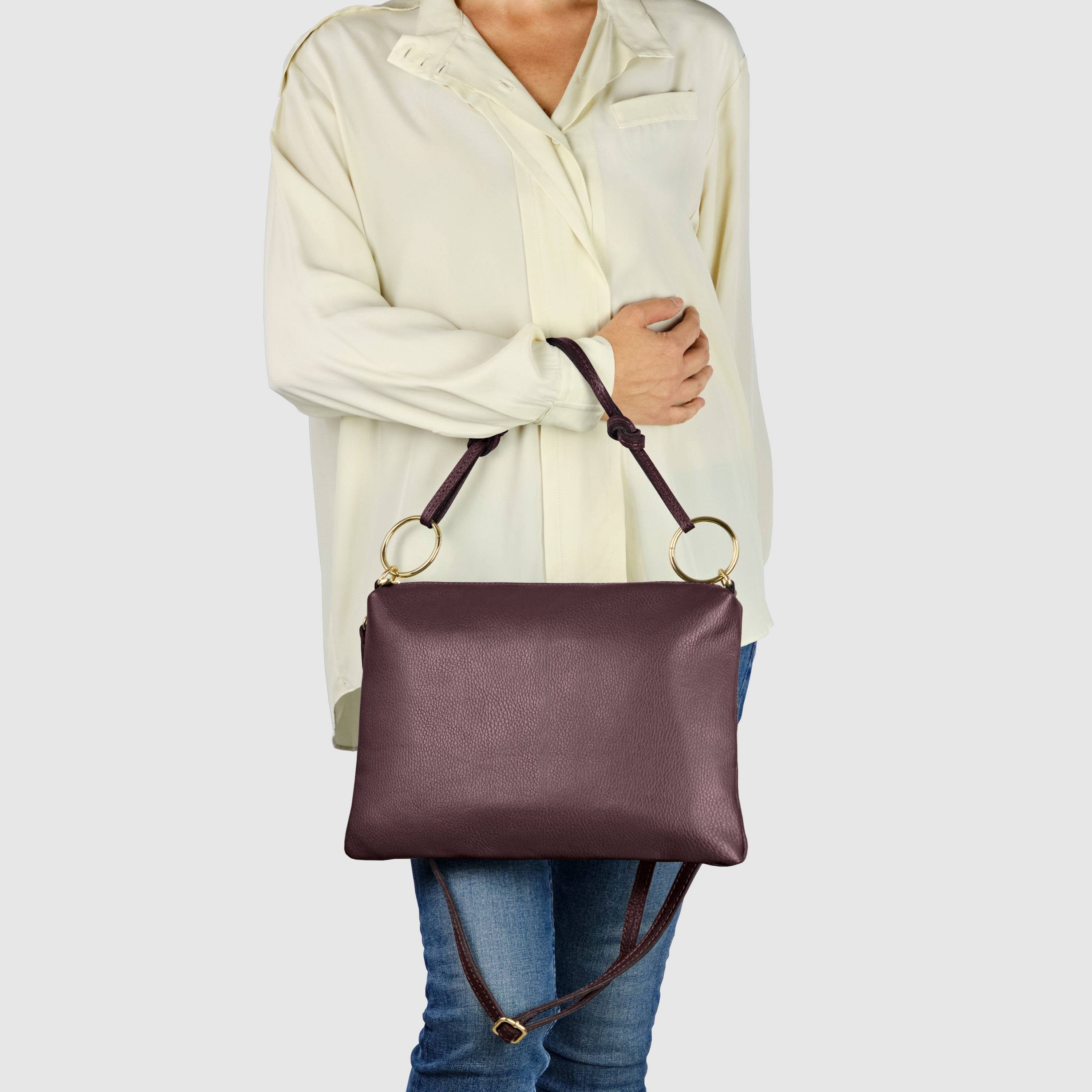 Italian Genuine Calf Leather Shoulder Bag with Knotted Handle