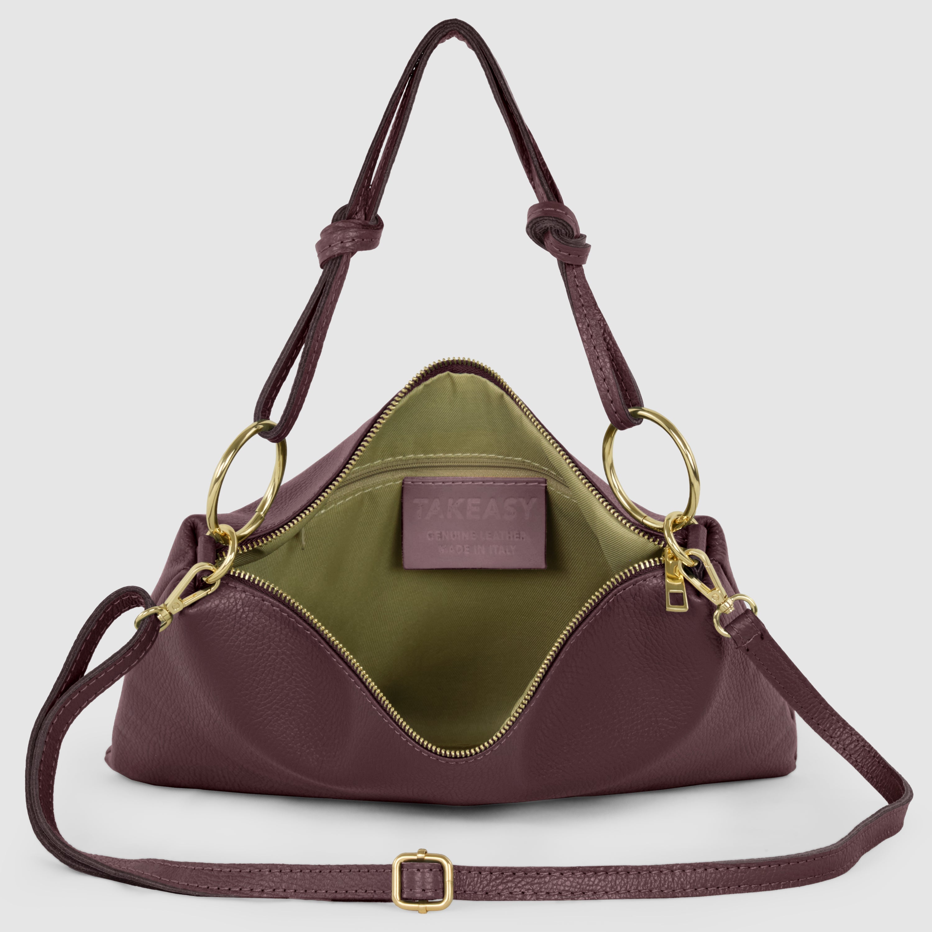 Italian Genuine Calf Leather Shoulder Bag with Knotted Handle