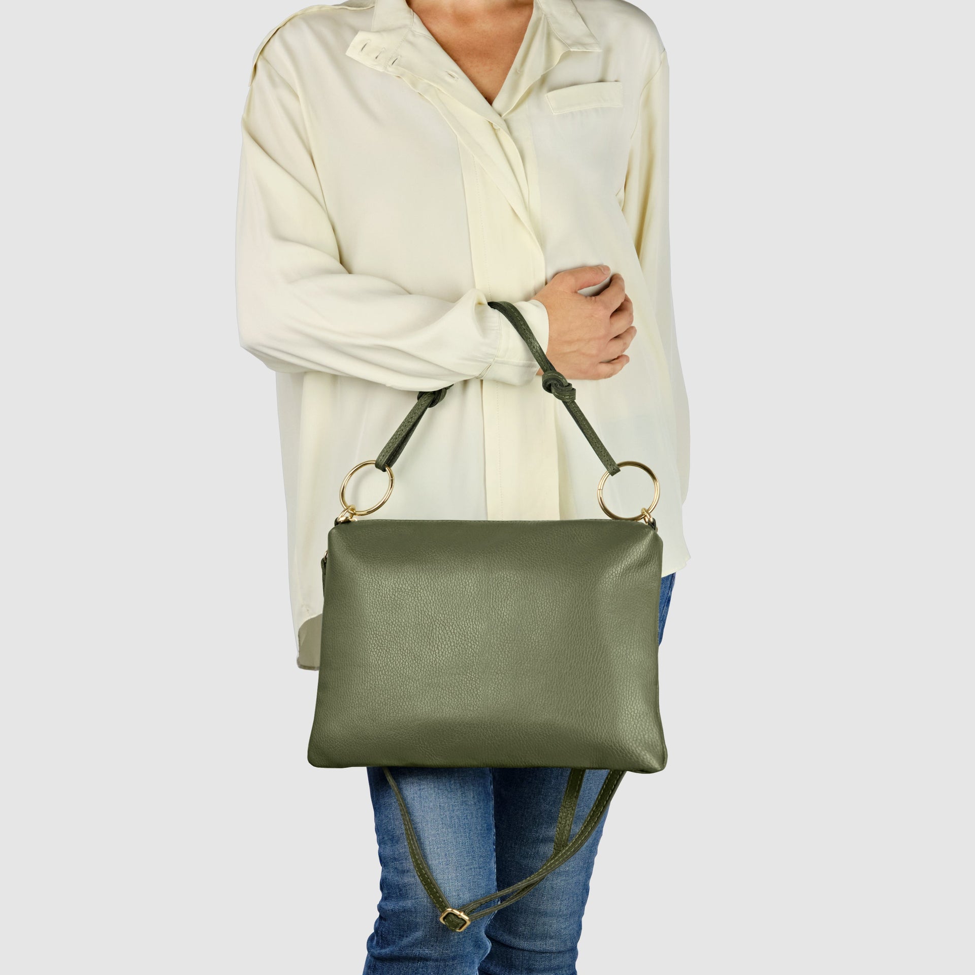 Italian Genuine Calf Leather Shoulder Bag with Knotted Handle