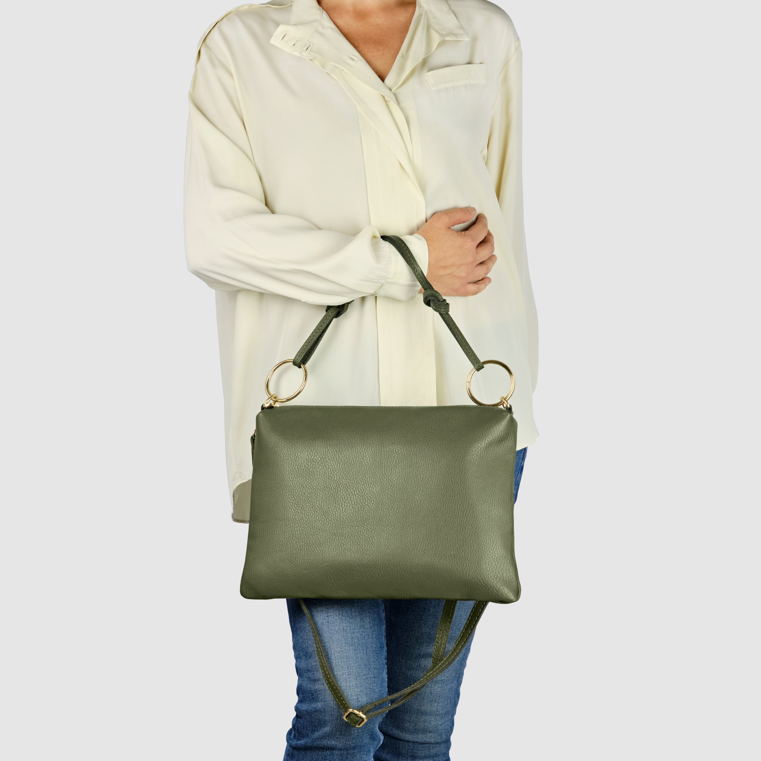 Italian Genuine Calf Leather Shoulder Bag with Knotted Handle