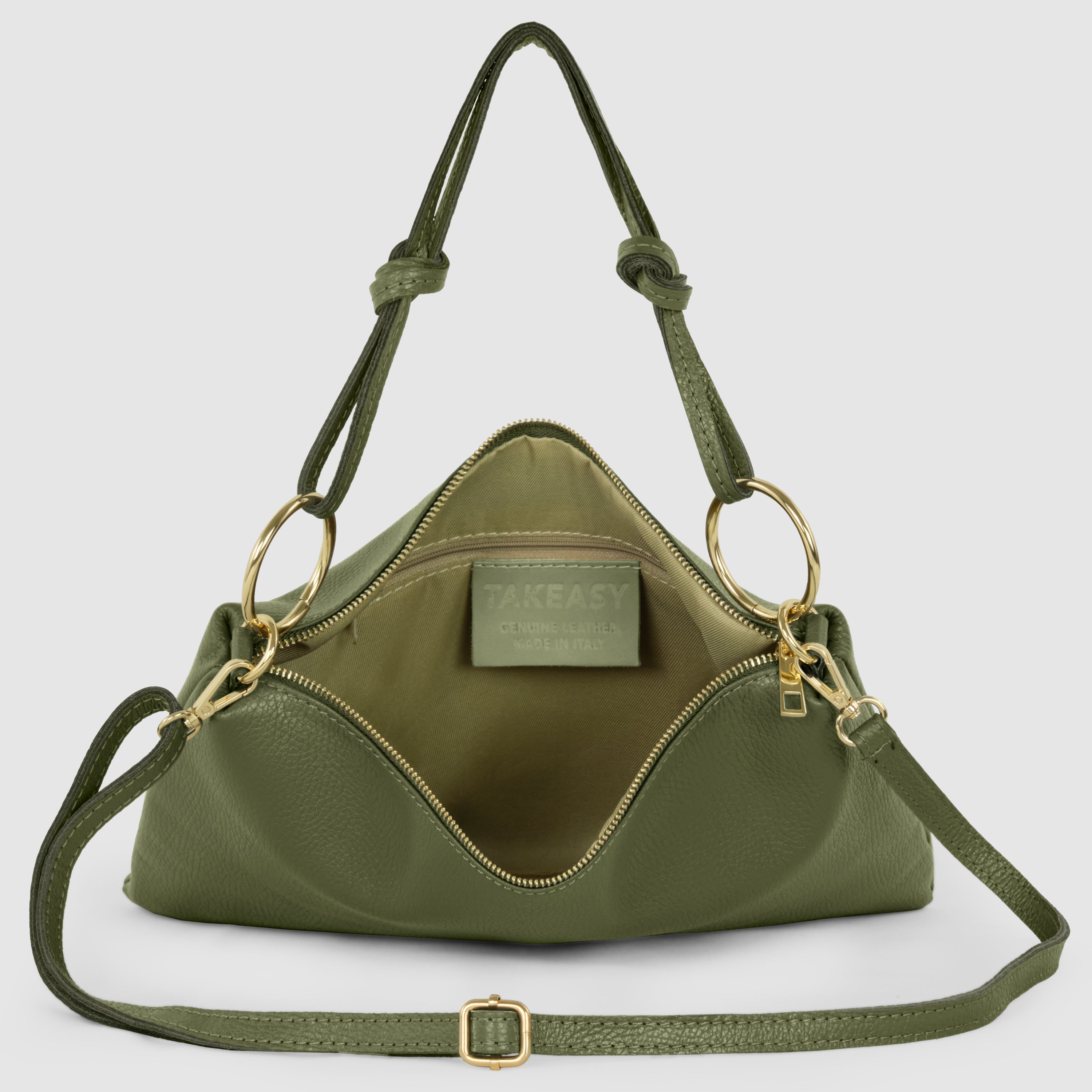 Italian Genuine Calf Leather Shoulder Bag with Knotted Handle