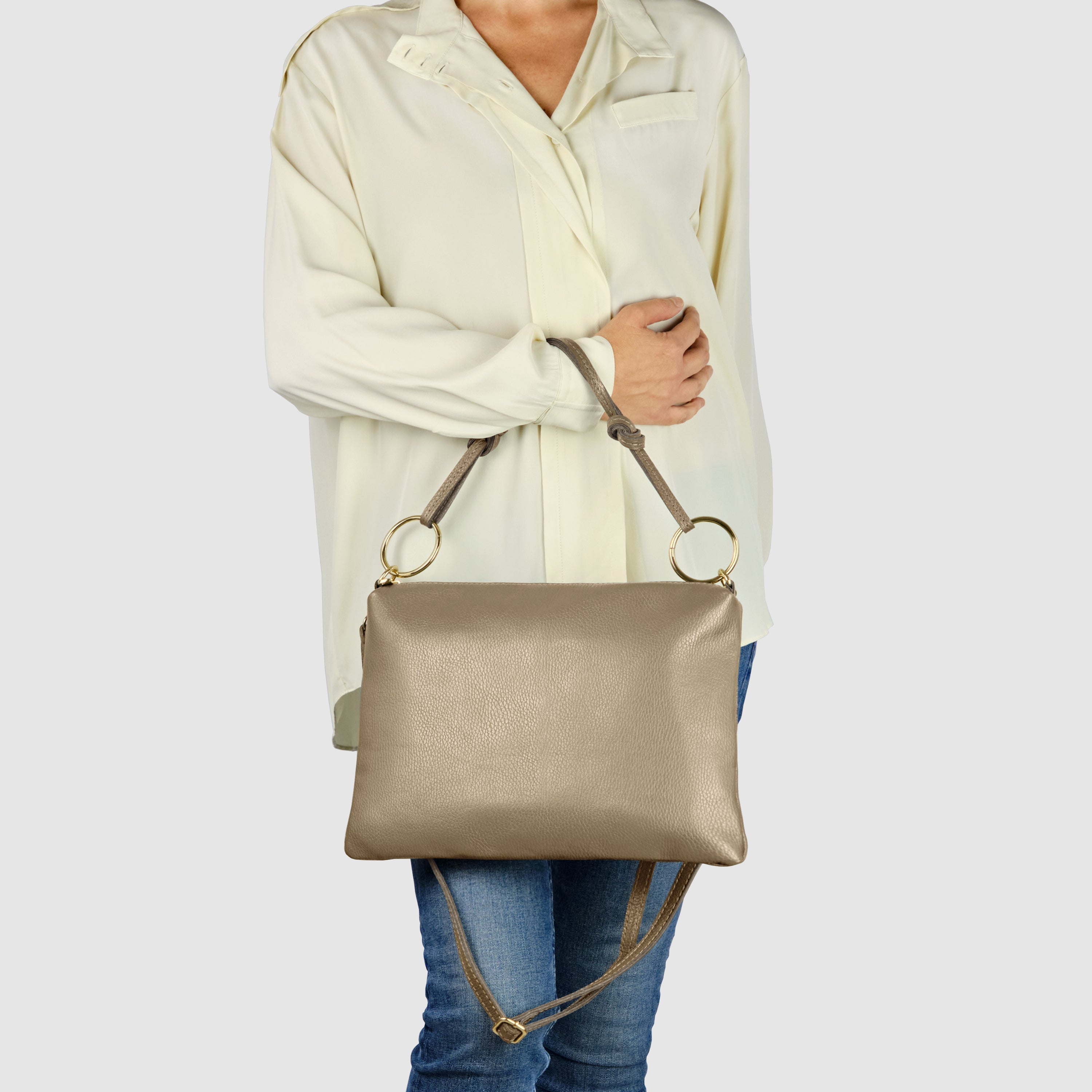 Italian Genuine Calf Leather Shoulder Bag with Knotted Handle