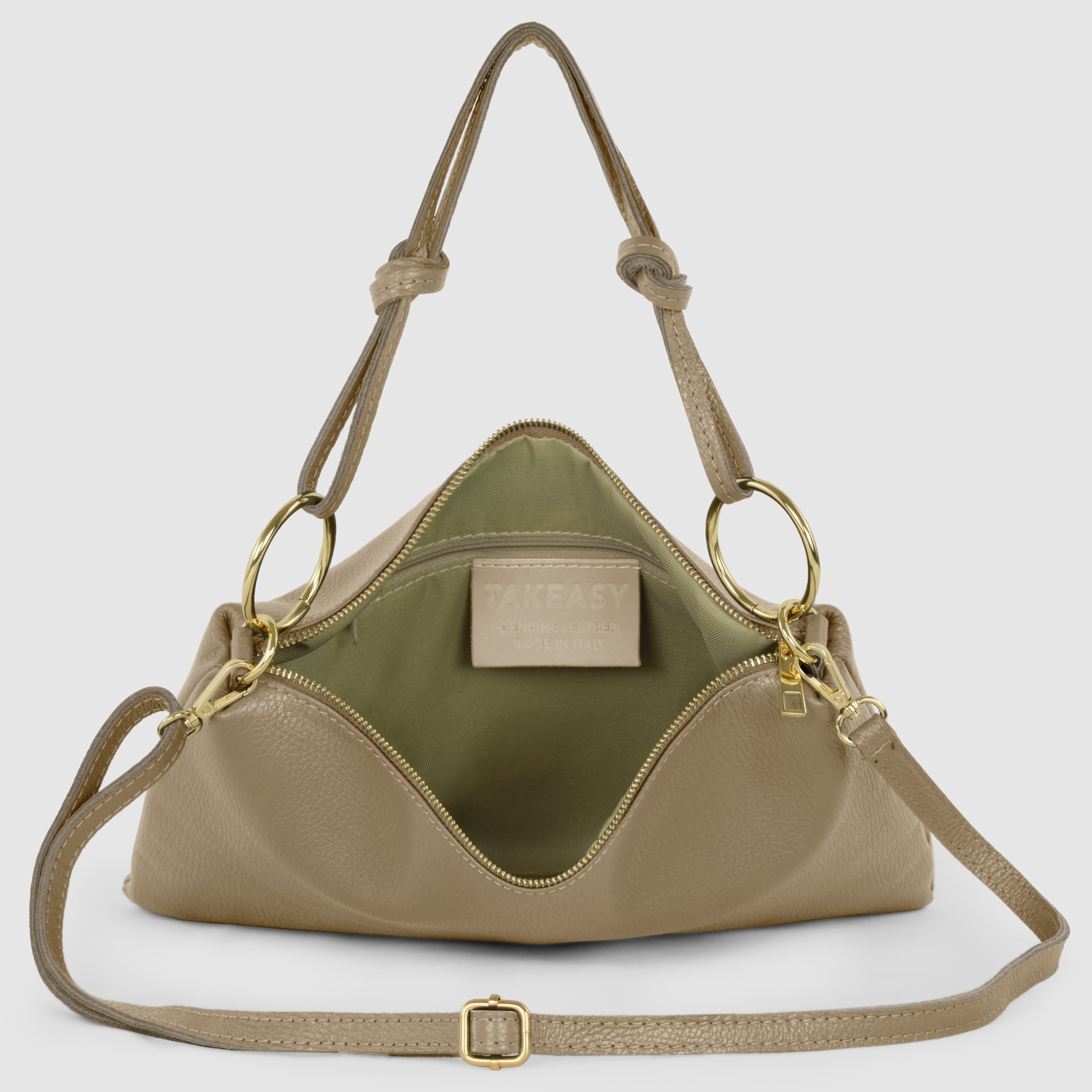 Italian Genuine Calf Leather Shoulder Bag with Knotted Handle