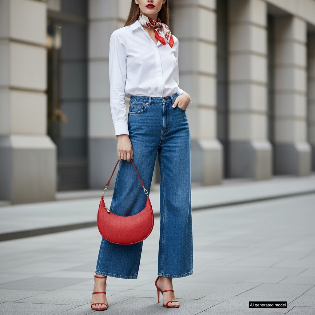Genuine Italian Calf Leather Crescent Shoulder Bag