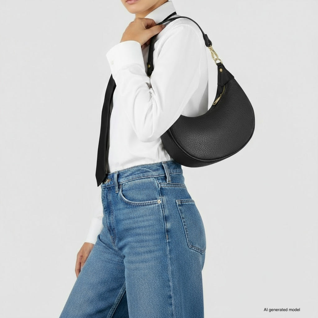 Genuine Italian Calf Leather Crescent Shoulder Bag