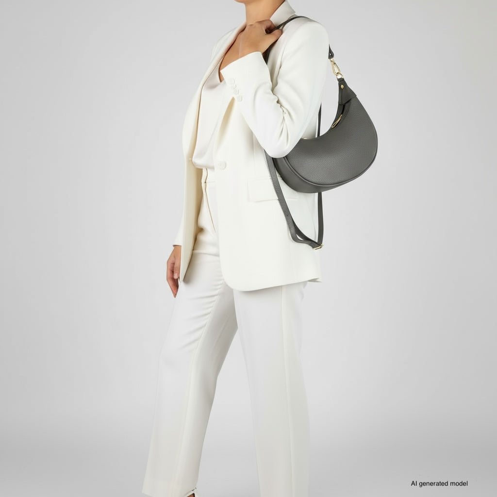 Genuine Italian Calf Leather Crescent Shoulder Bag