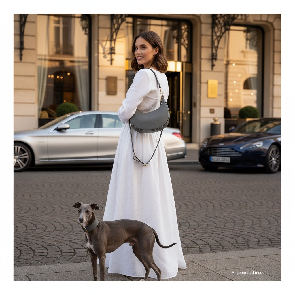 Genuine Italian Calf Leather Crescent Shoulder Bag