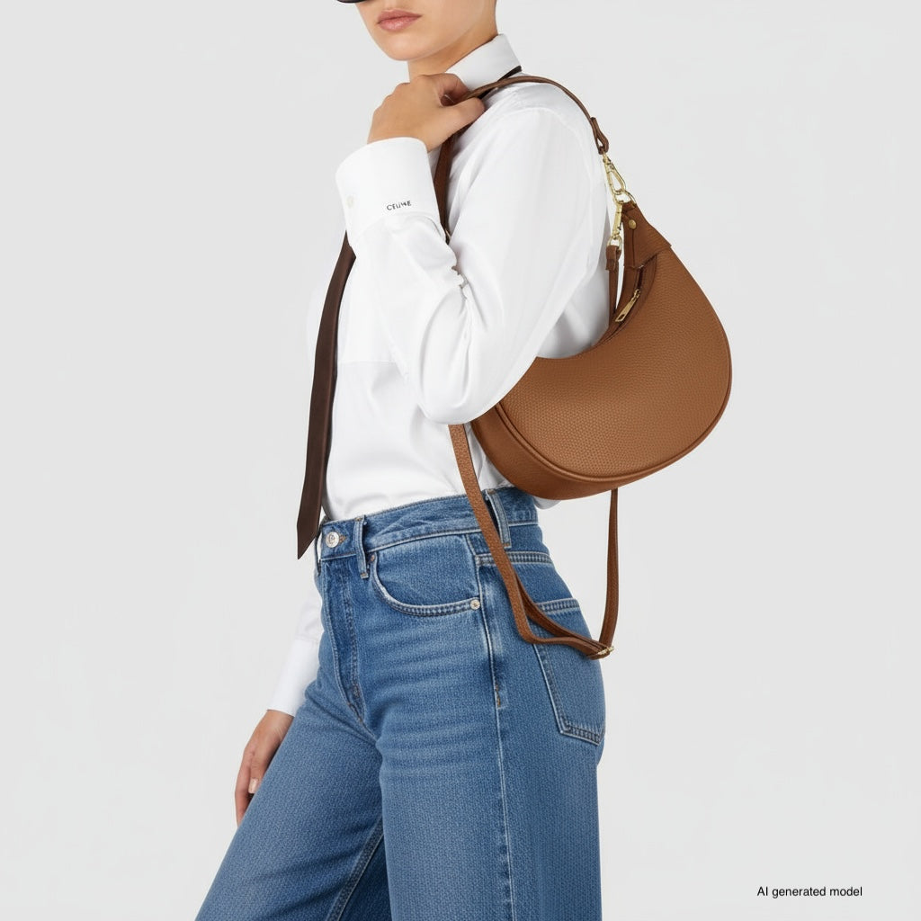 Genuine Italian Calf Leather Crescent Shoulder Bag