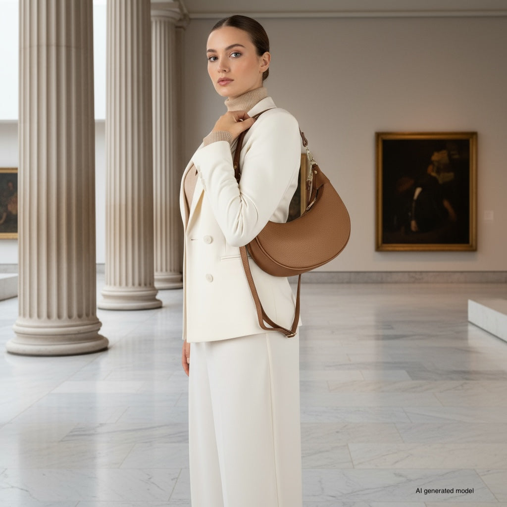 Genuine Italian Calf Leather Crescent Shoulder Bag