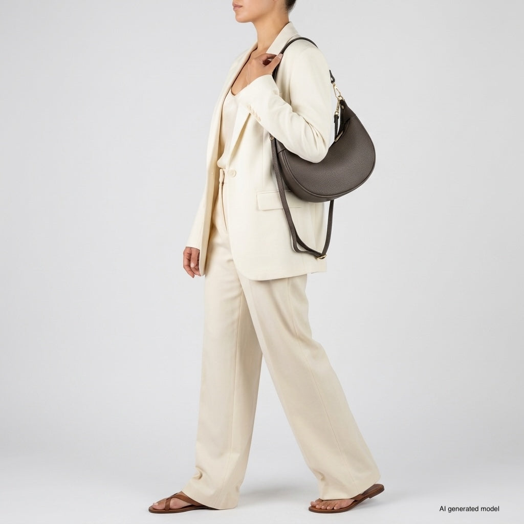 Genuine Italian Calf Leather Crescent Shoulder Bag