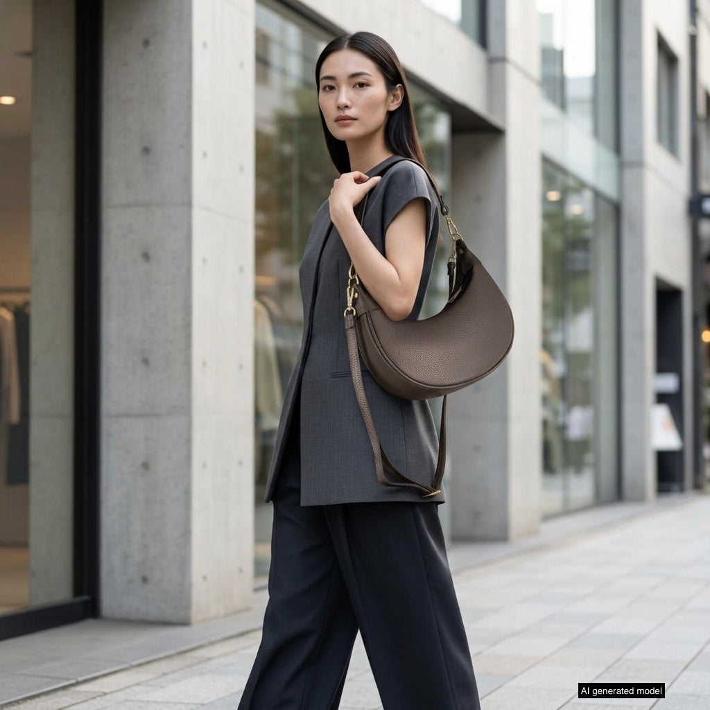 Genuine Italian Calf Leather Crescent Shoulder Bag
