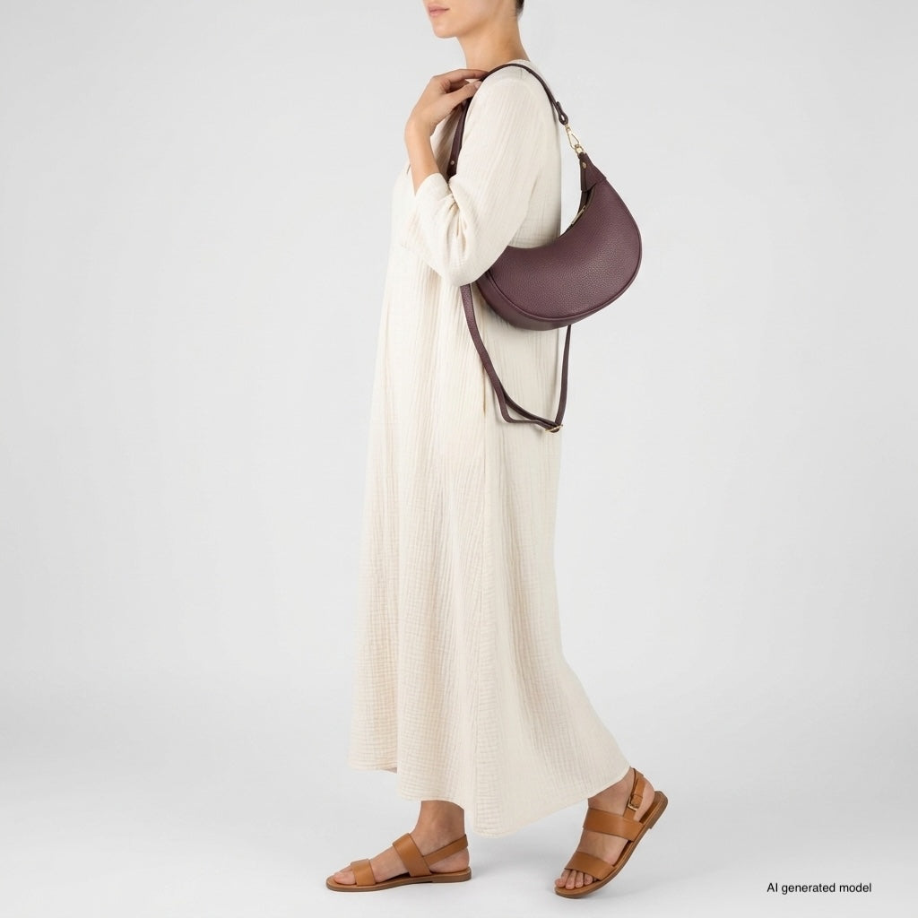 Genuine Italian Calf Leather Crescent Shoulder Bag