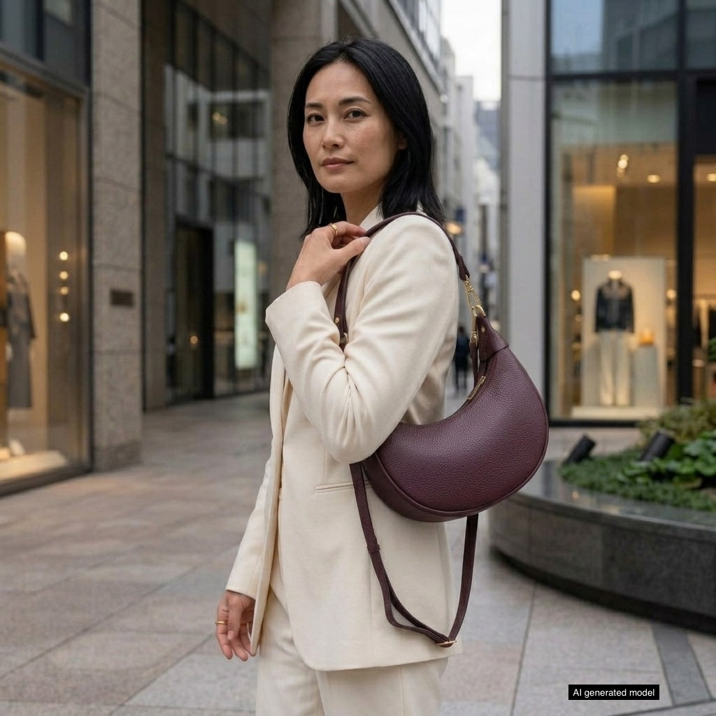 Genuine Italian Calf Leather Crescent Shoulder Bag