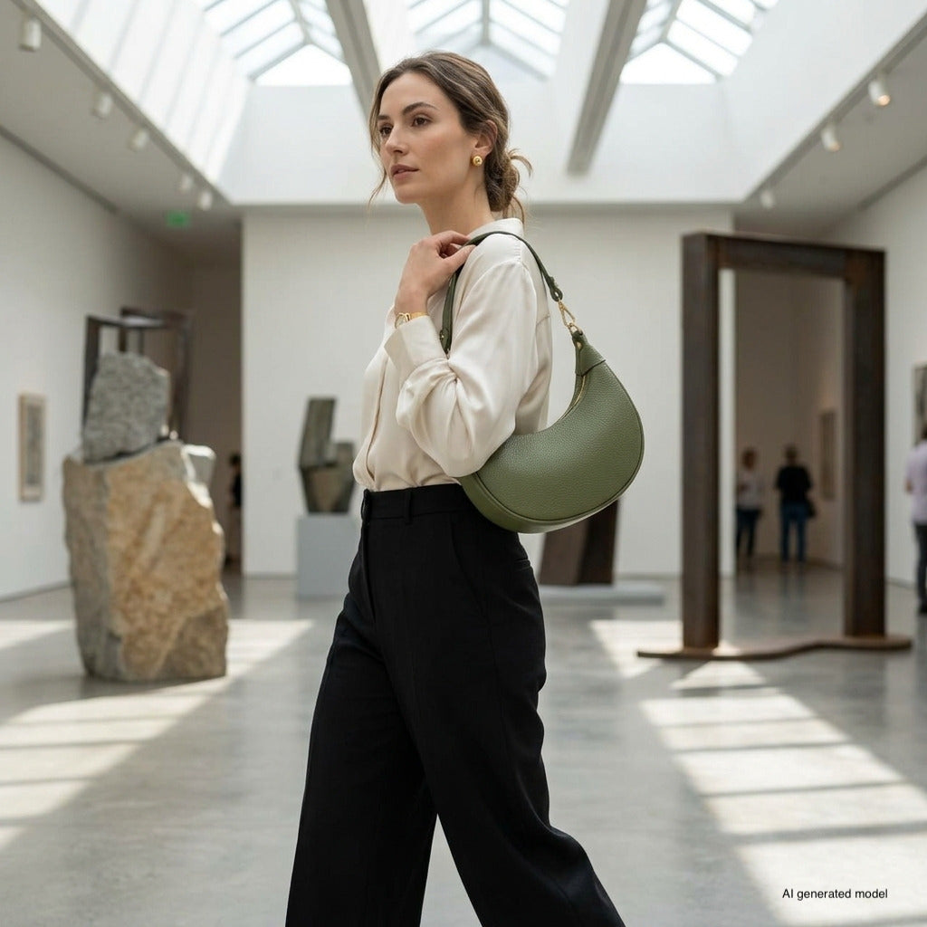 Genuine Italian Calf Leather Crescent Shoulder Bag
