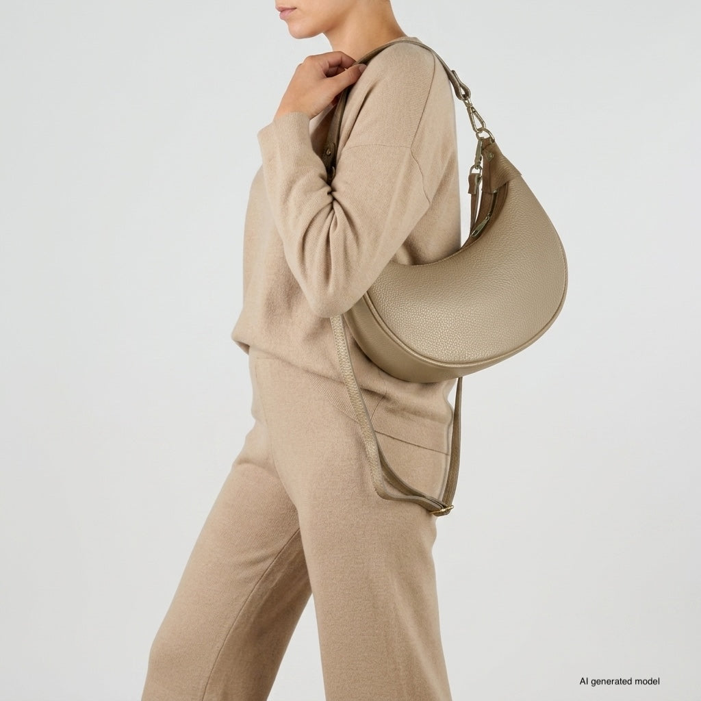 Genuine Italian Calf Leather Crescent Shoulder Bag