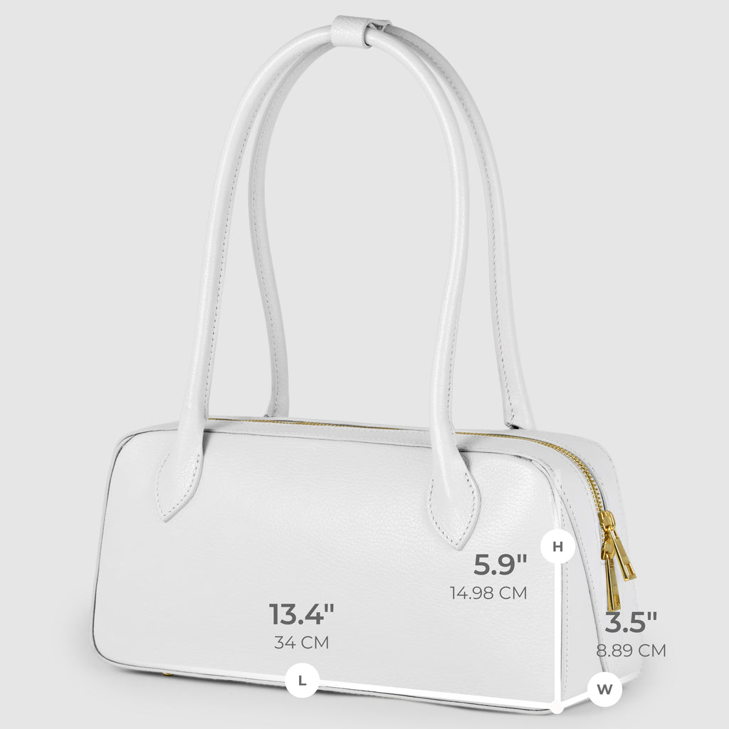 Italian Genuine Calf Leather Shoulder Bag with Structured Base