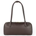 Small Italian genuine calf leather shoulder bag in brown with double top handles