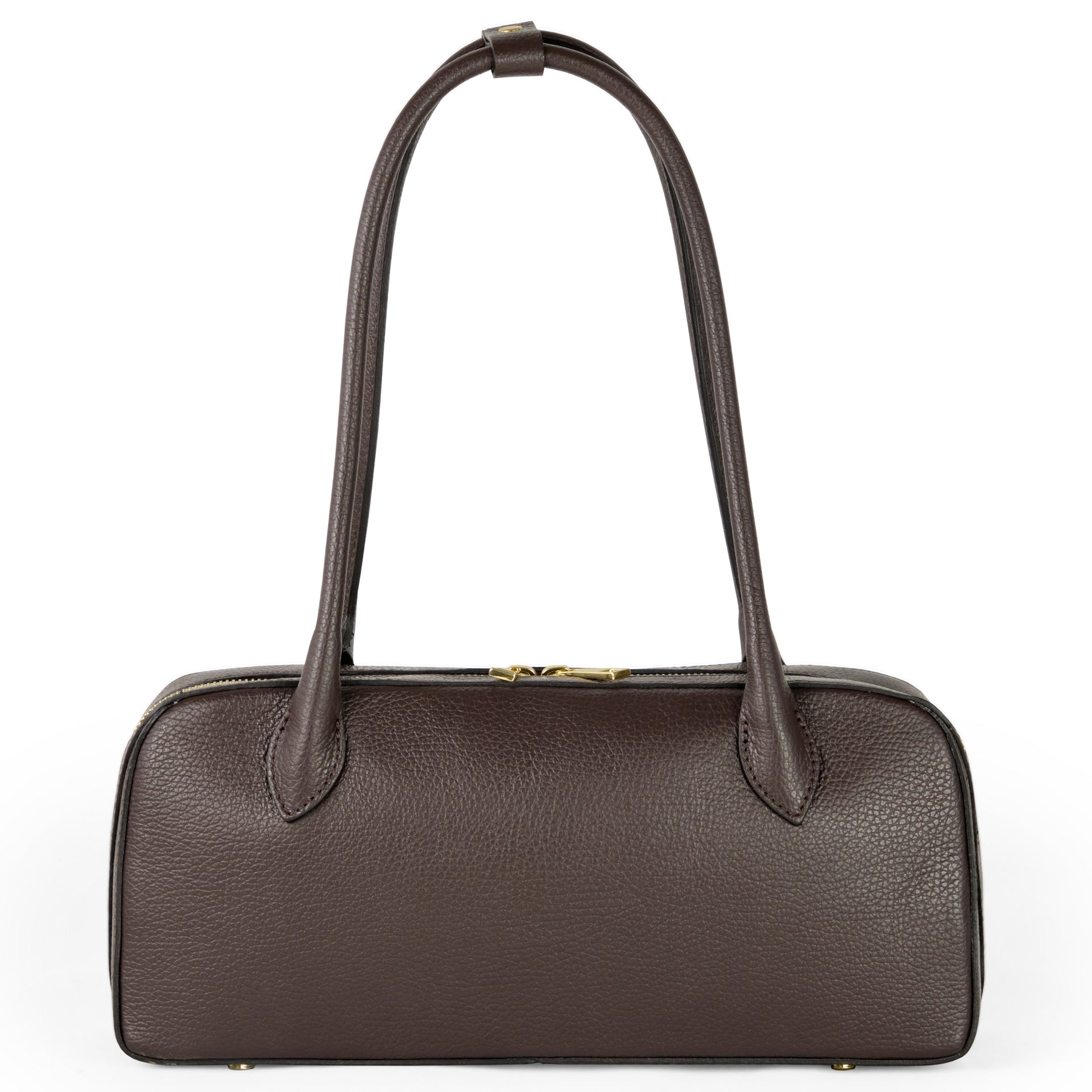 Small Italian genuine calf leather shoulder bag in brown with double top handles