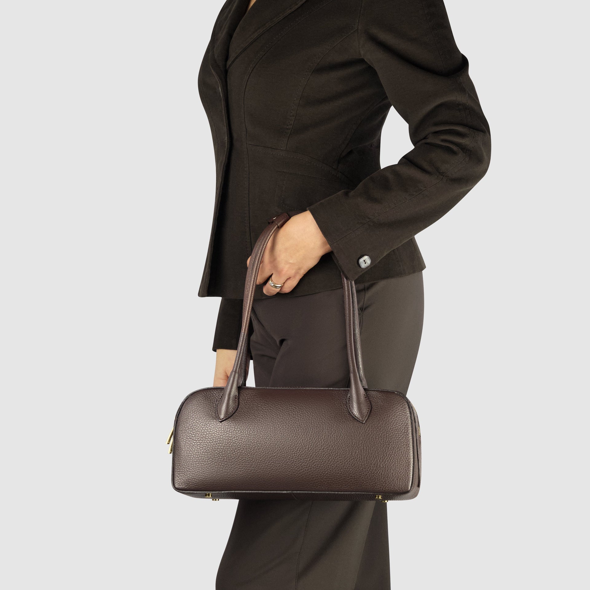 Italian Genuine Calf Leather Shoulder Bag with Structured Base