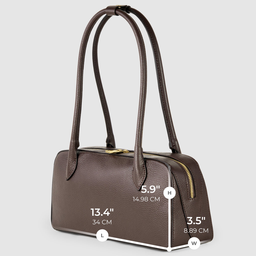 Italian Genuine Calf Leather Shoulder Bag with Structured Base