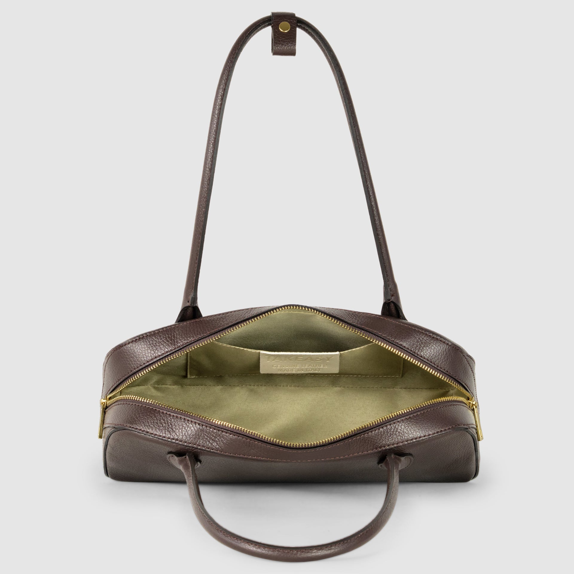 Italian Genuine Calf Leather Shoulder Bag with Structured Base