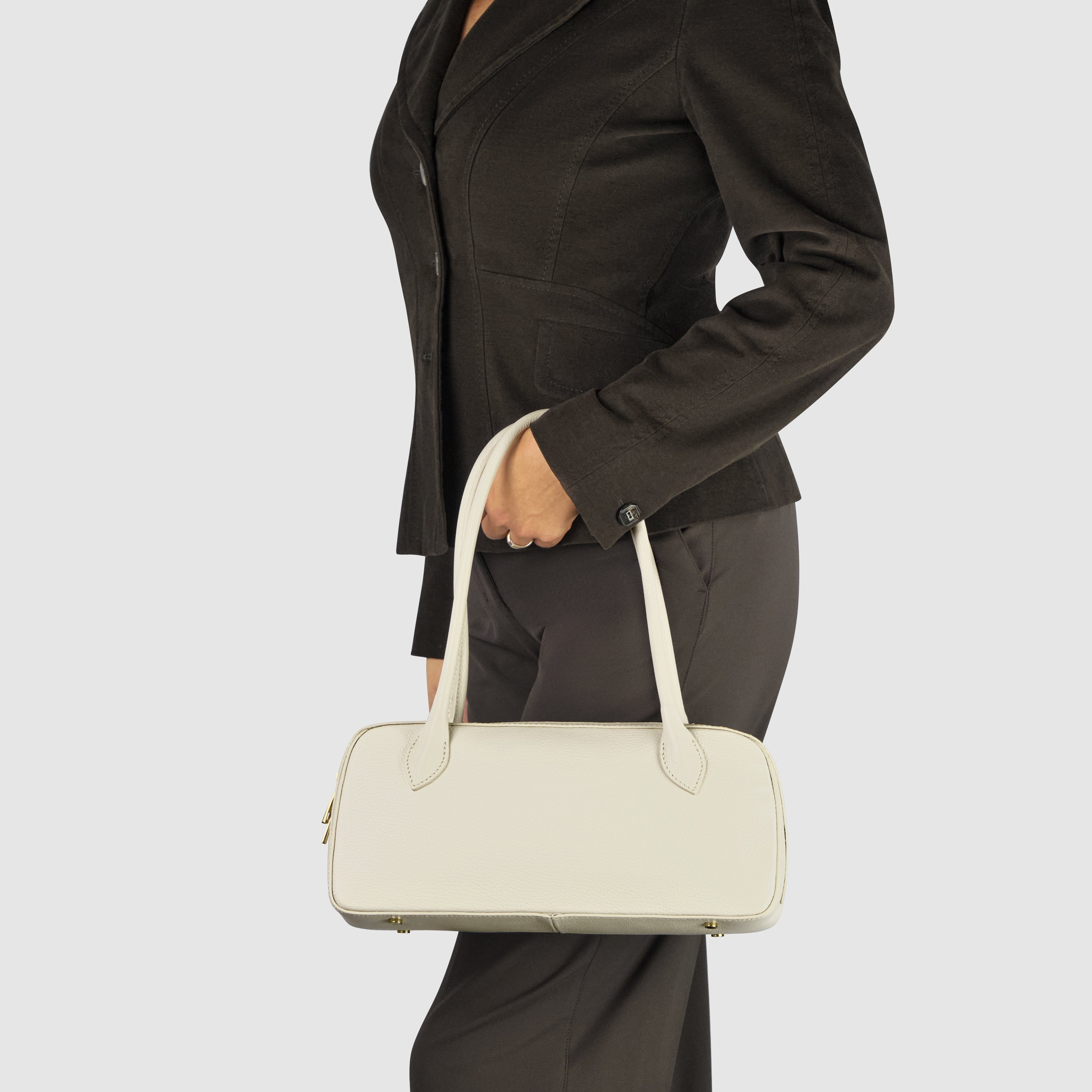 Italian Genuine Calf Leather Shoulder Bag with Structured Base