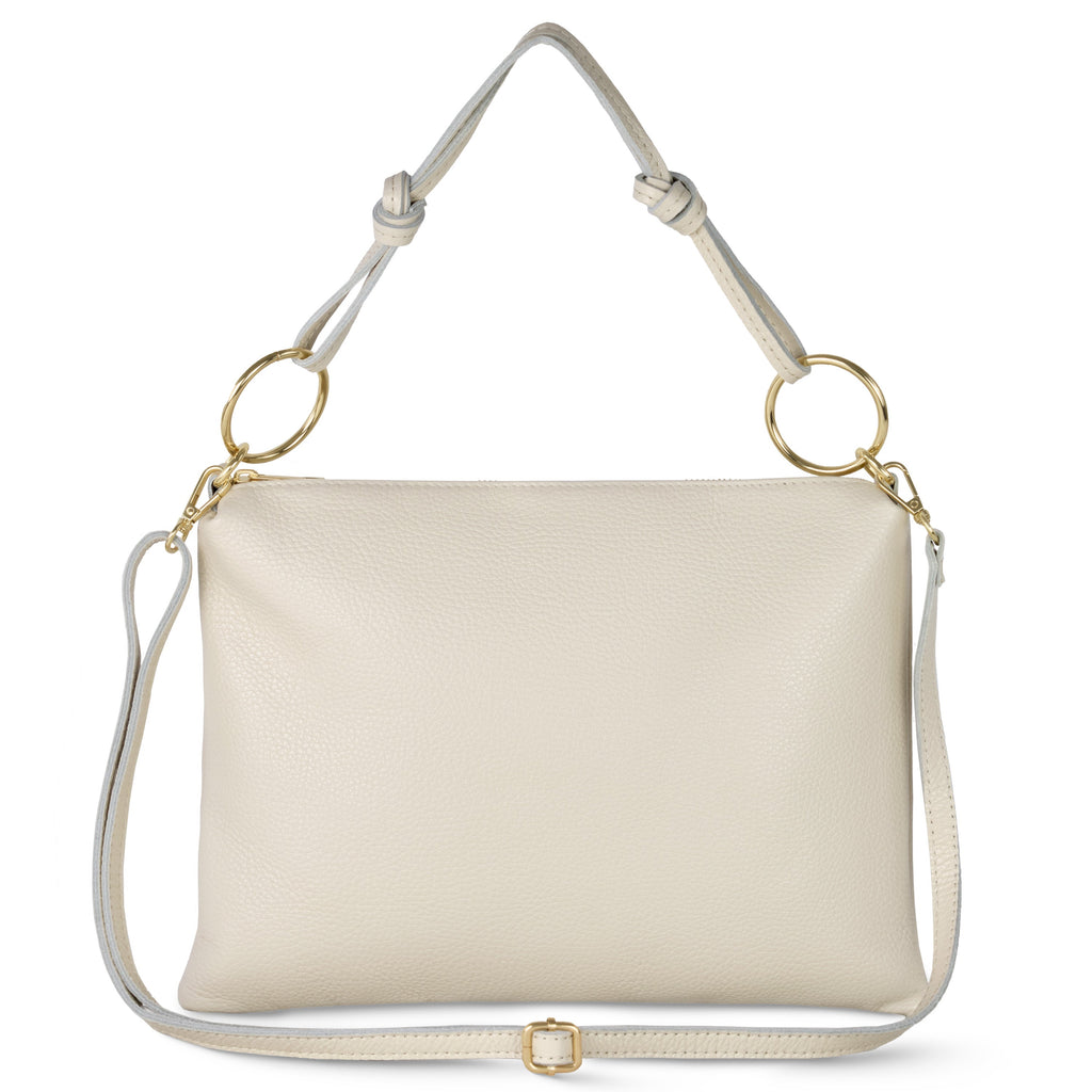 Italian genuine calf leather shoulder bag in sage-green with a decorative knotted handle