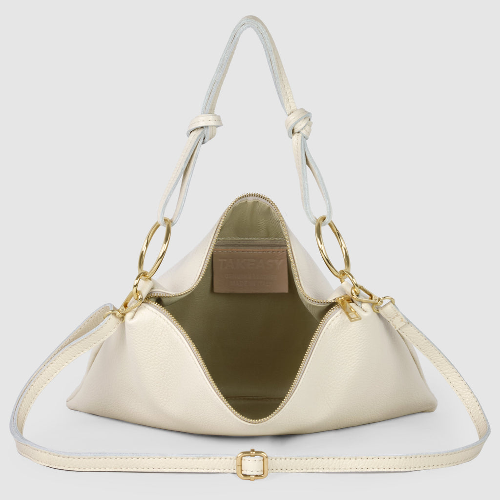 Italian Genuine Calf Leather Shoulder Bag with Knotted Handle