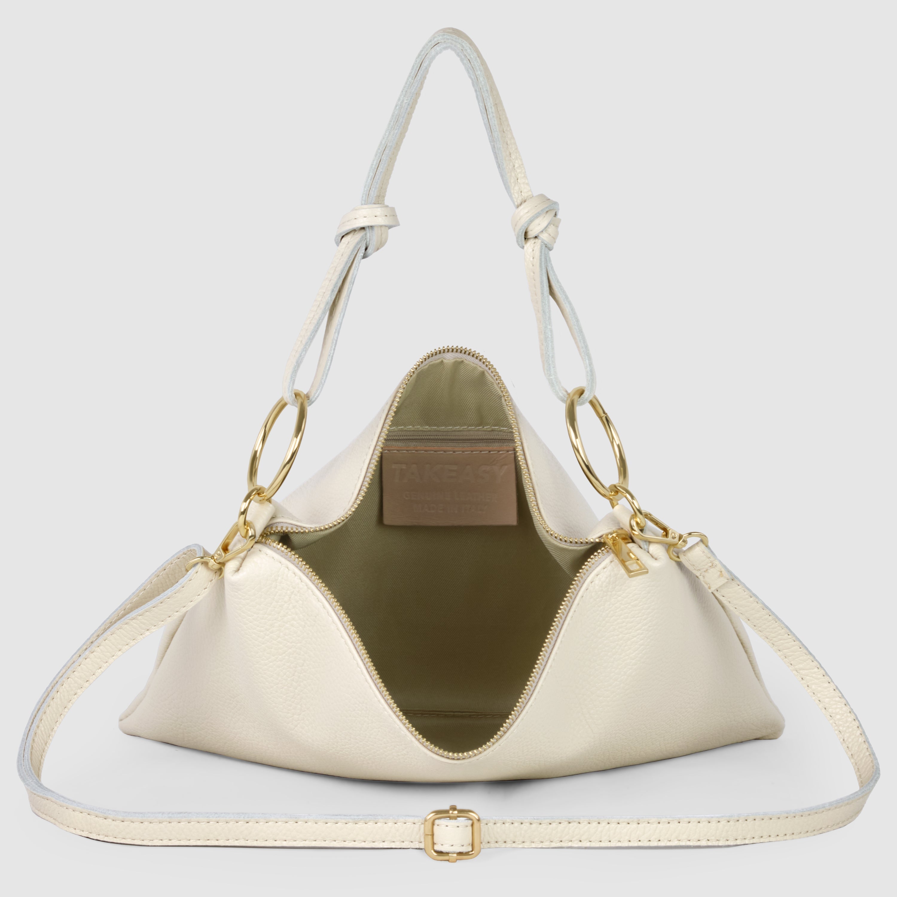 Italian Genuine Calf Leather Shoulder Bag with Knotted Handle