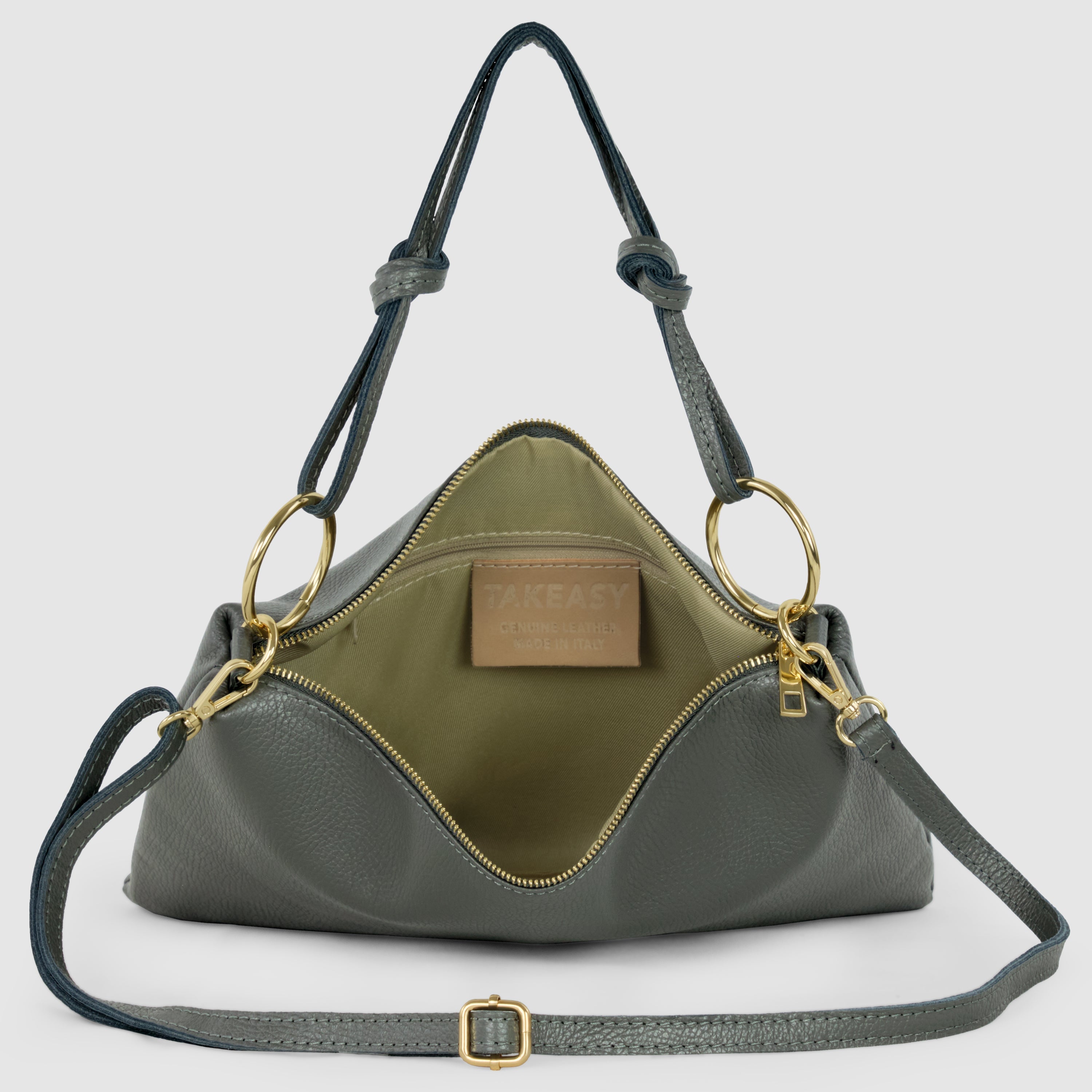 Italian Genuine Calf Leather Shoulder Bag with Knotted Handle