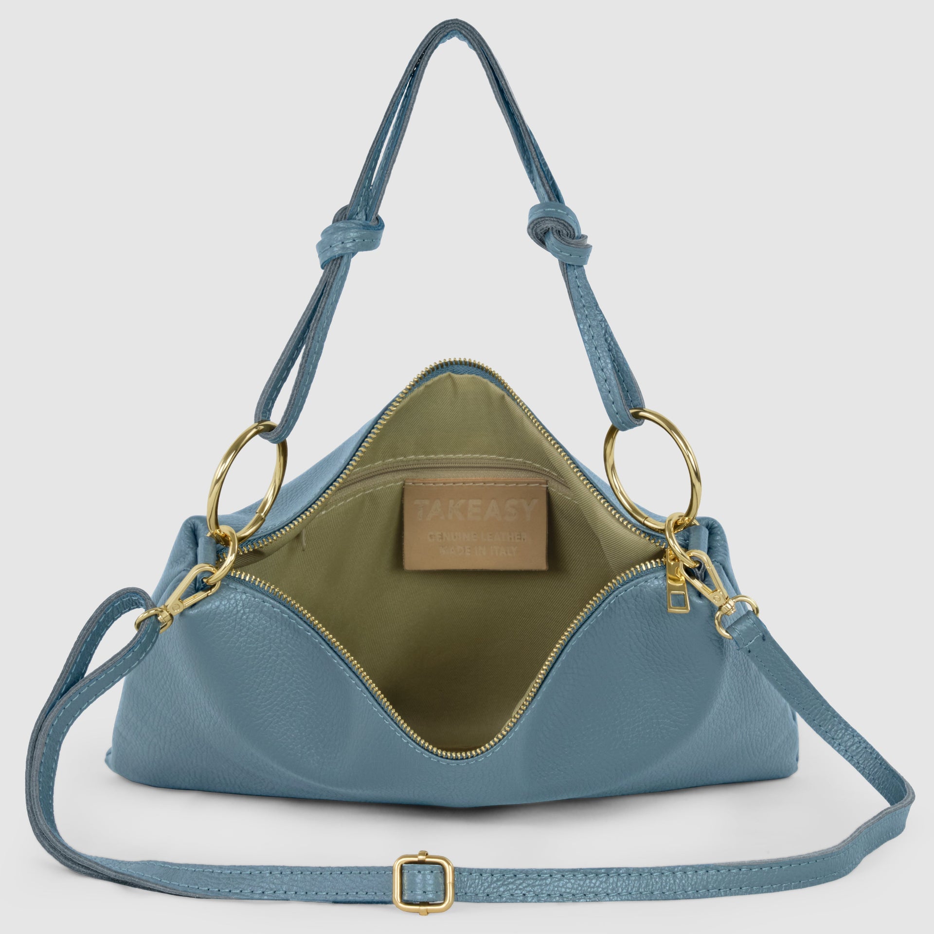 Italian Genuine Calf Leather Shoulder Bag with Knotted Handle
