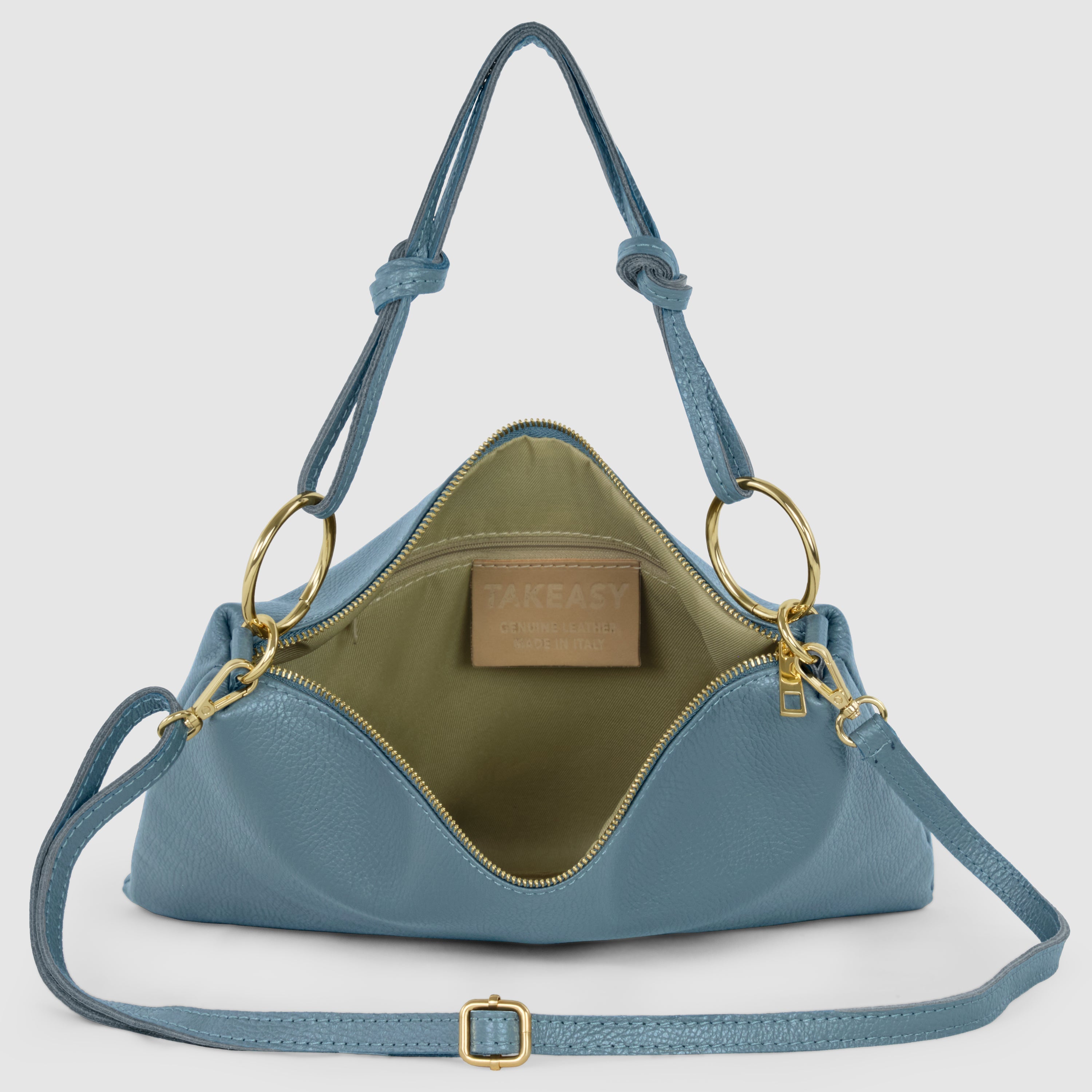 Italian Genuine Calf Leather Shoulder Bag with Knotted Handle