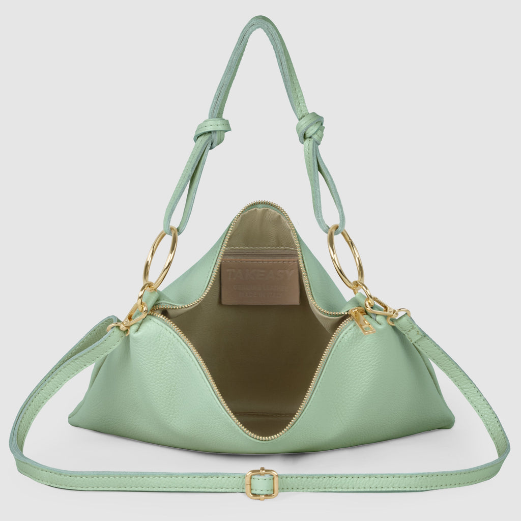 Italian Genuine Calf Leather Shoulder Bag with Knotted Handle