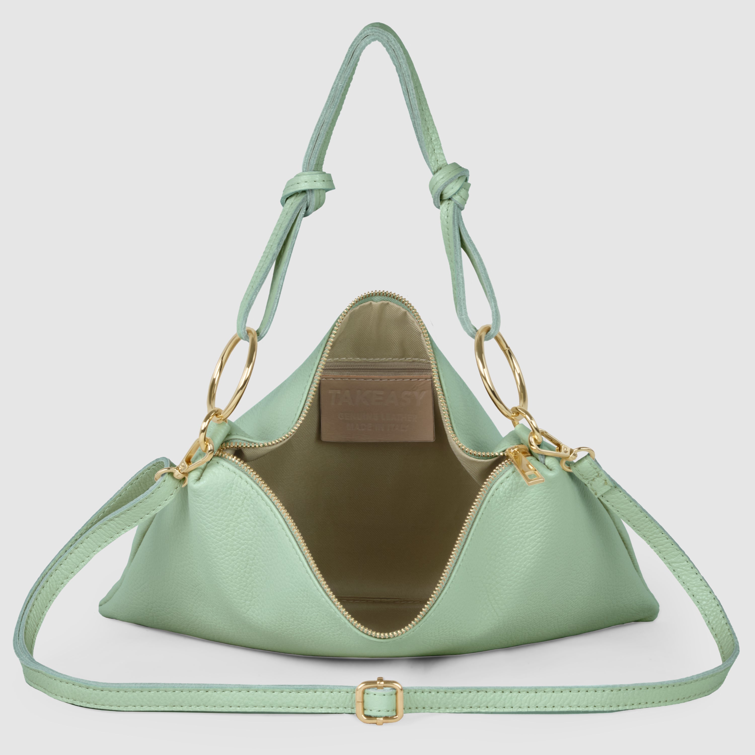 Italian Genuine Calf Leather Shoulder Bag with Knotted Handle