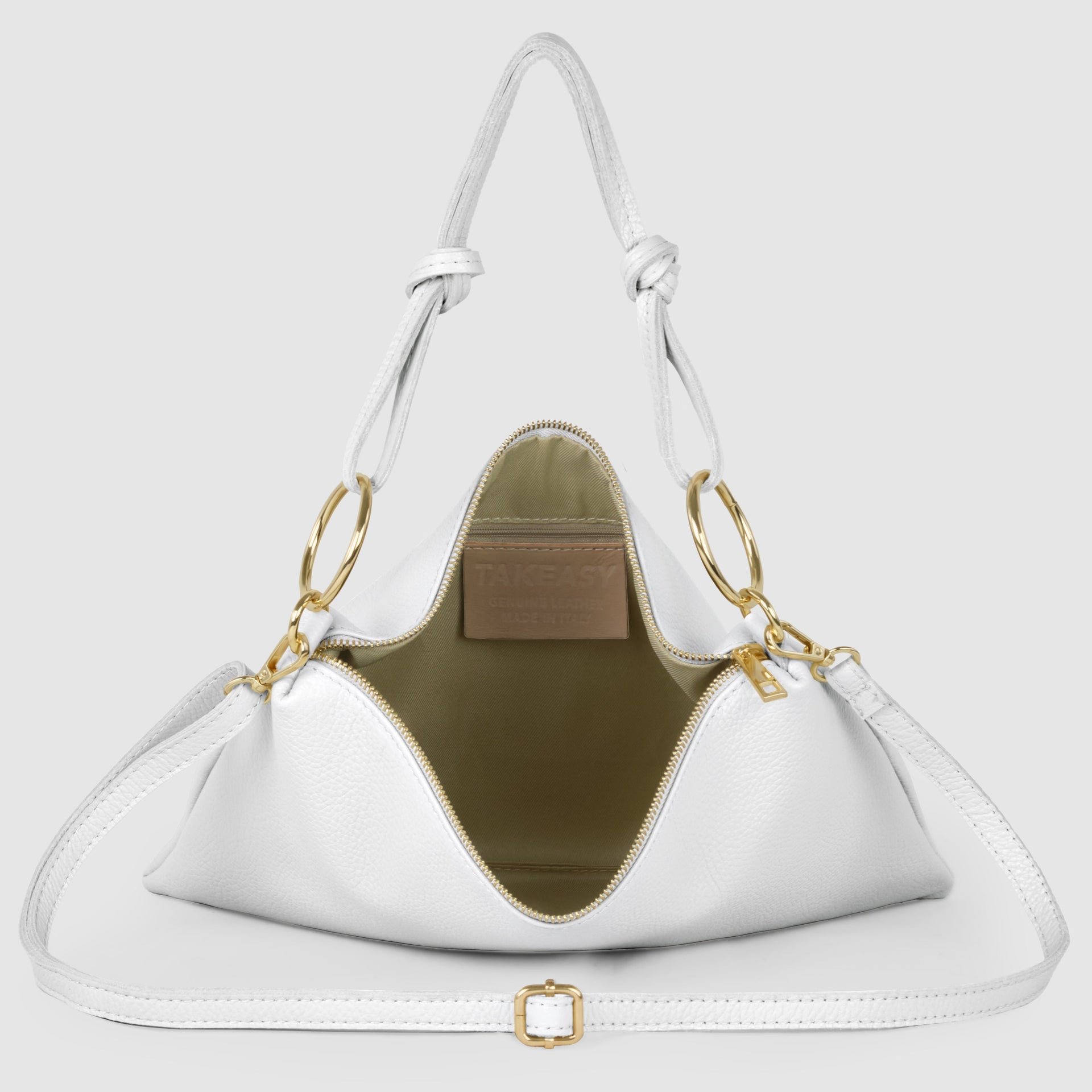 Italian Genuine Calf Leather Shoulder Bag with Knotted Handle