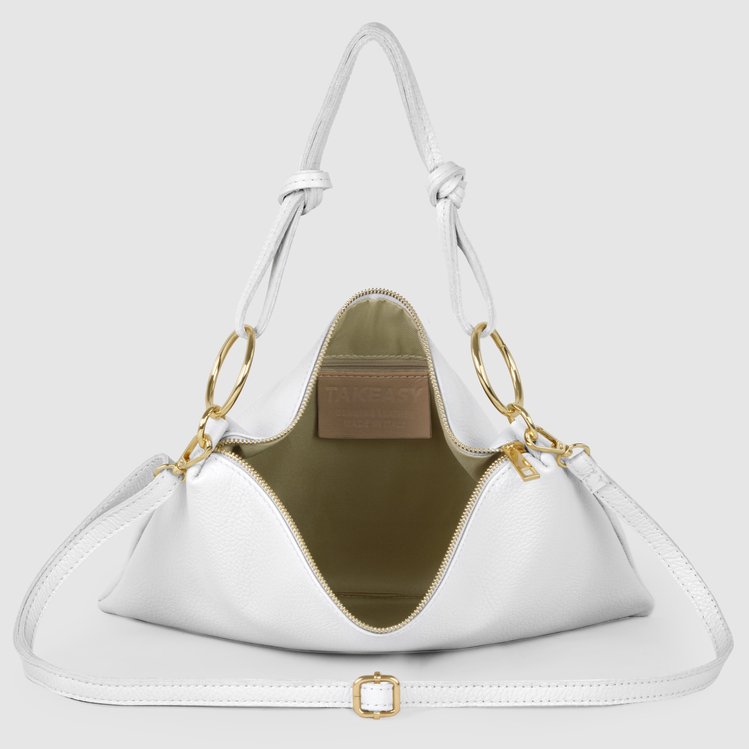 Italian Genuine Calf Leather Shoulder Bag with Knotted Handle