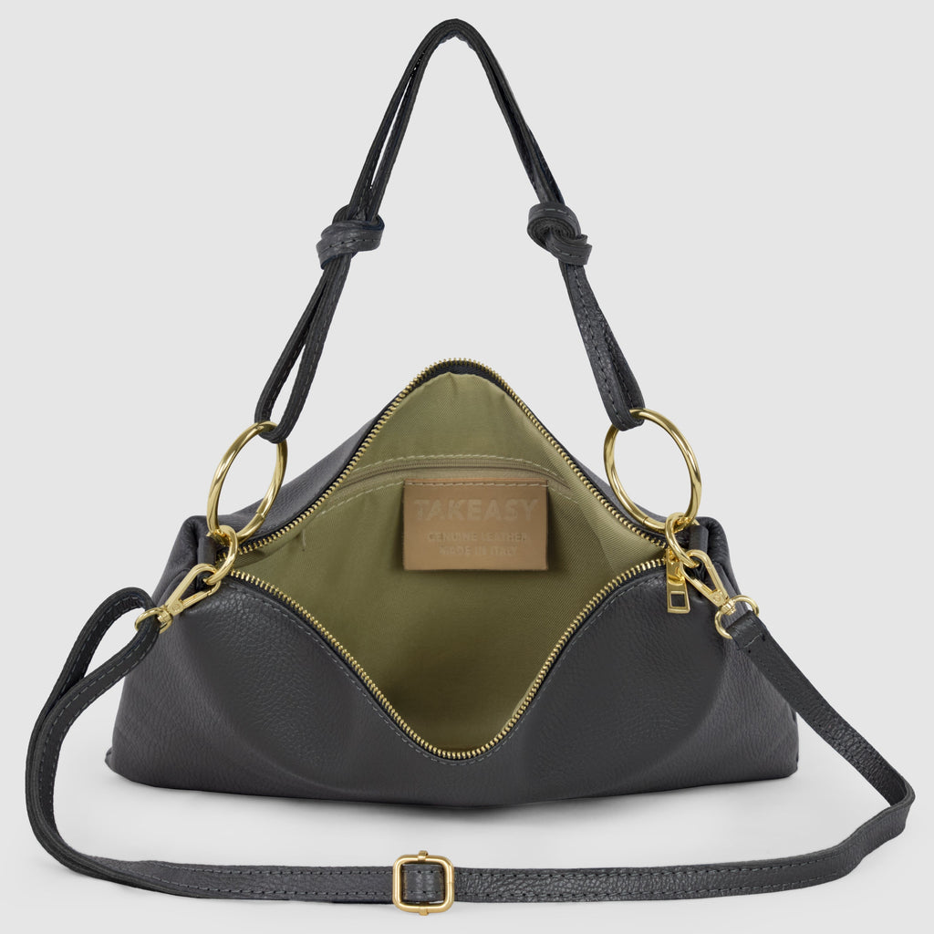 Italian Genuine Calf Leather Shoulder Bag with Knotted Handle