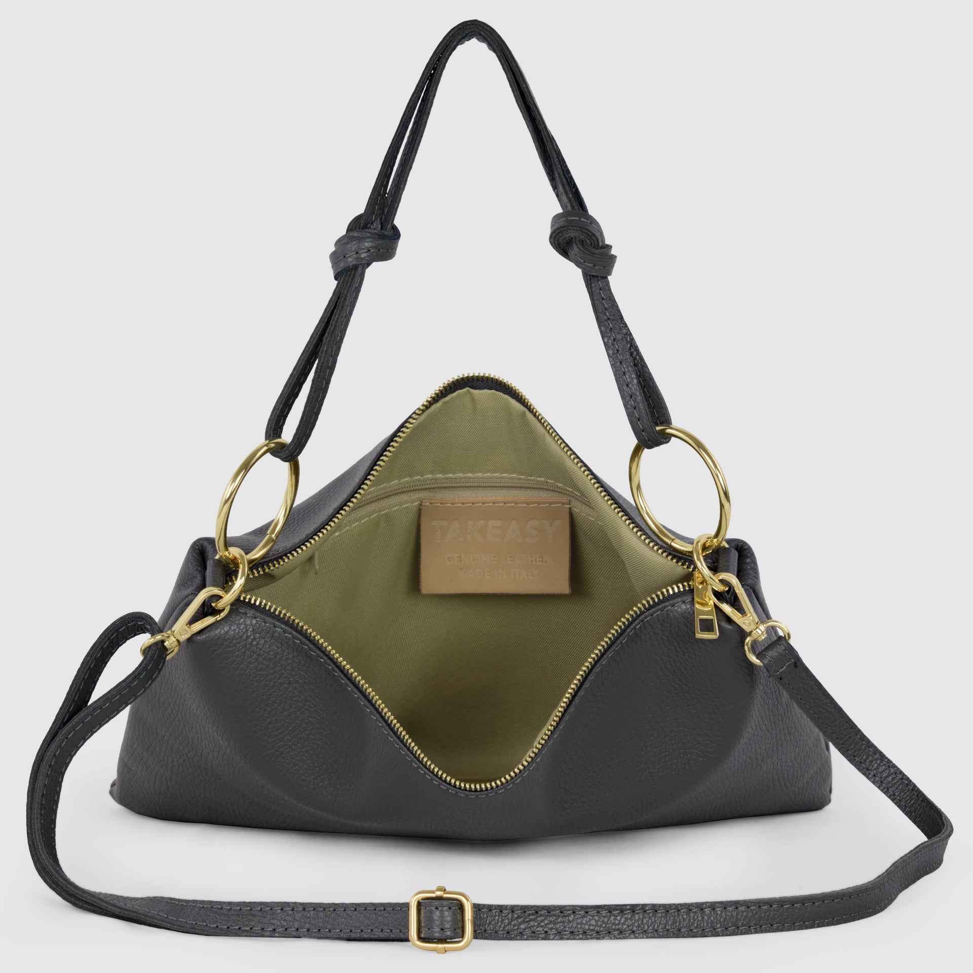 Italian Genuine Calf Leather Shoulder Bag with Knotted Handle