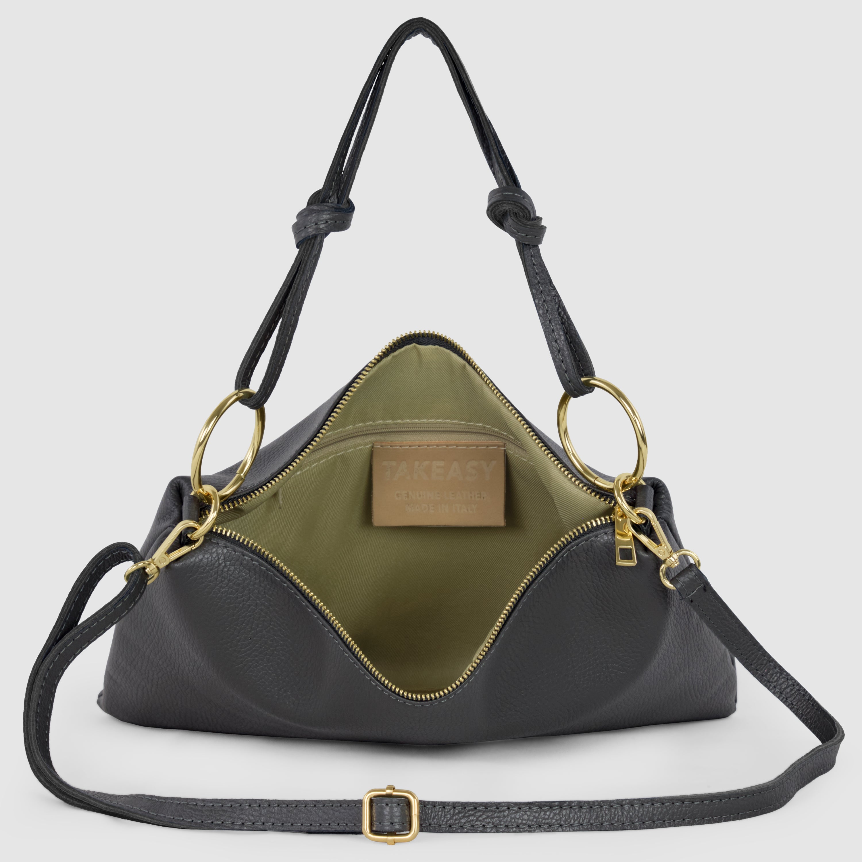 Italian Genuine Calf Leather Shoulder Bag with Knotted Handle